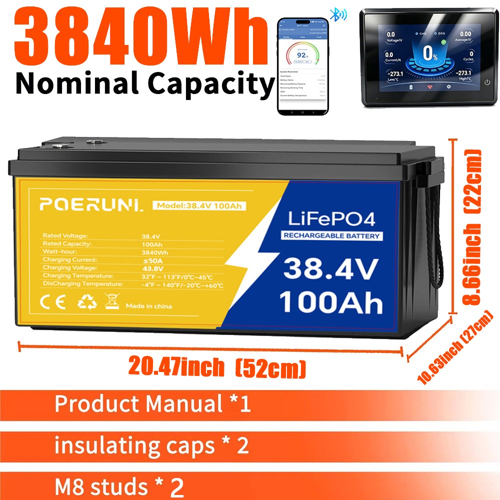 36V 100Ah Lithium Battery LiFePO4 Golf Cart Battery with Bluetooth LCD Golf Cart