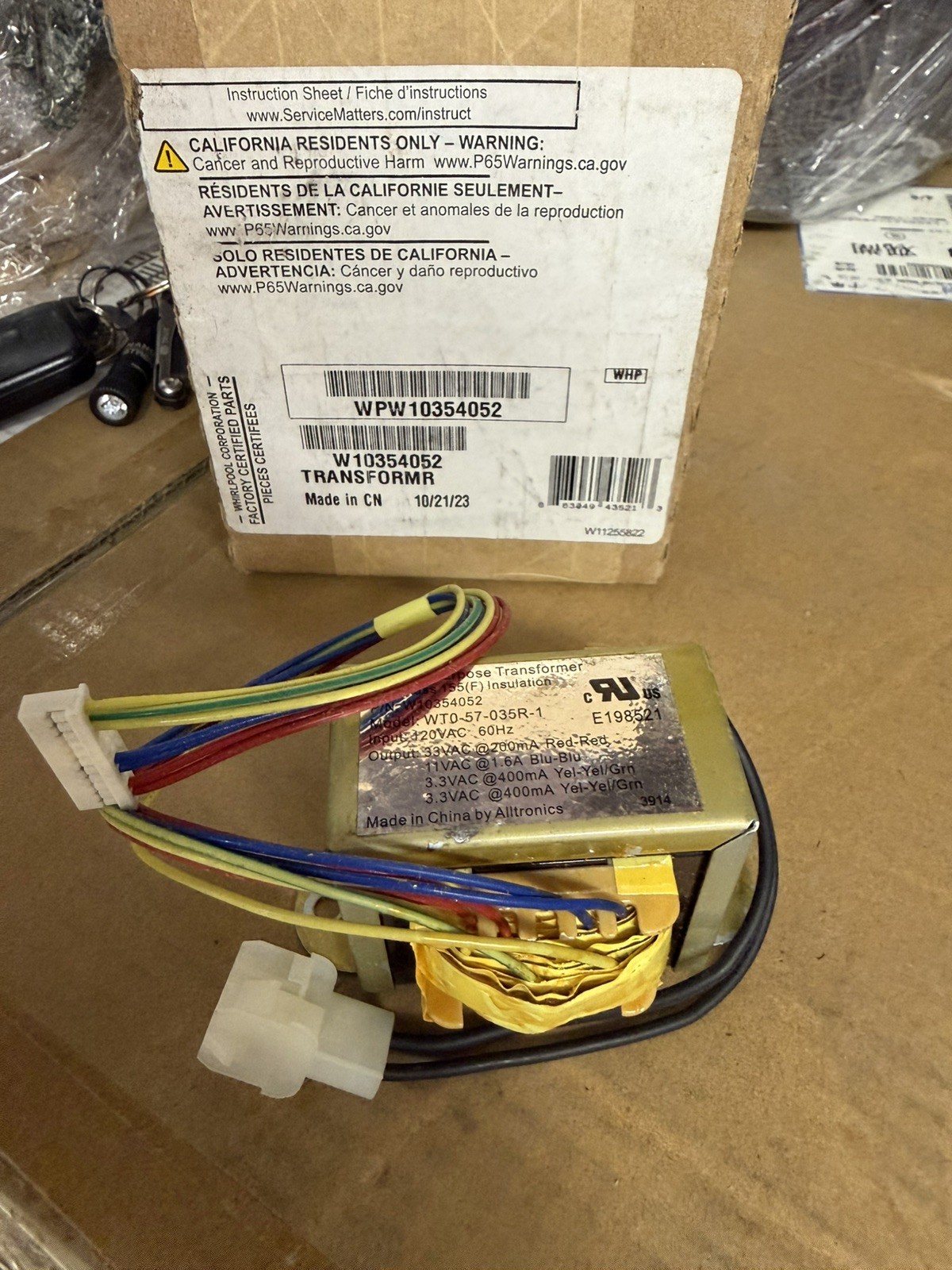 New OEM Whirlpool WPW10354052 Transformer 2683581 PS4082704