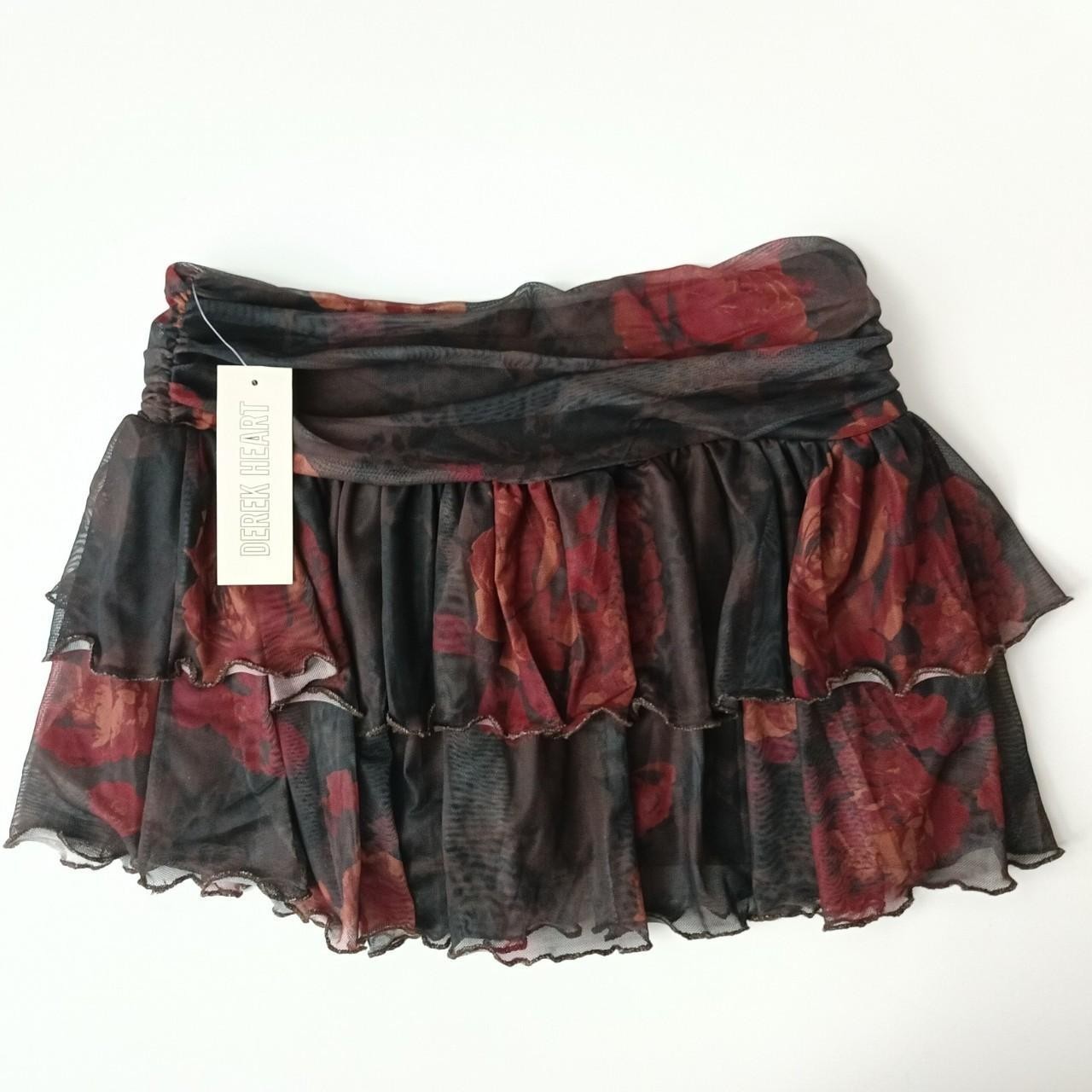 Derek Heart NWT Fall Brown Red Roses Mini Skirt Skorts Medium Whimsigoth