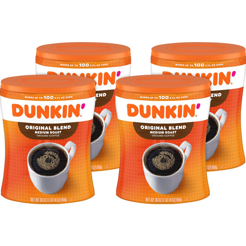 Dunkin' Original Blend Medium Roast Ground Coffee 30oz Canister 4 pack