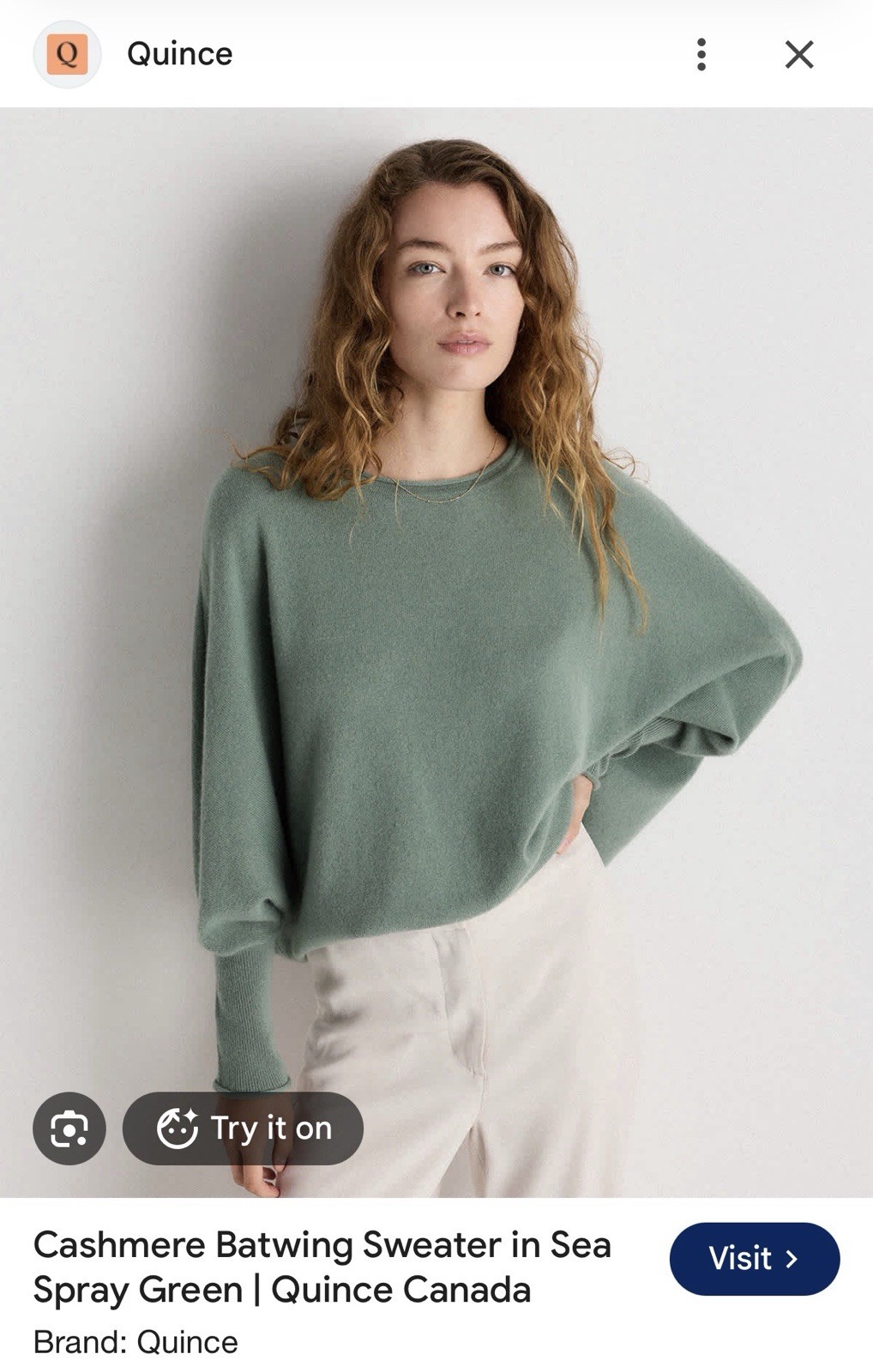 Quince Womens S/M Sea Spray Green 100% Mongolian Cashmere Batwing Sweater Quince Womens S/M Sea Spray Green 100% Mongolian Cashmere Batwing Sweater