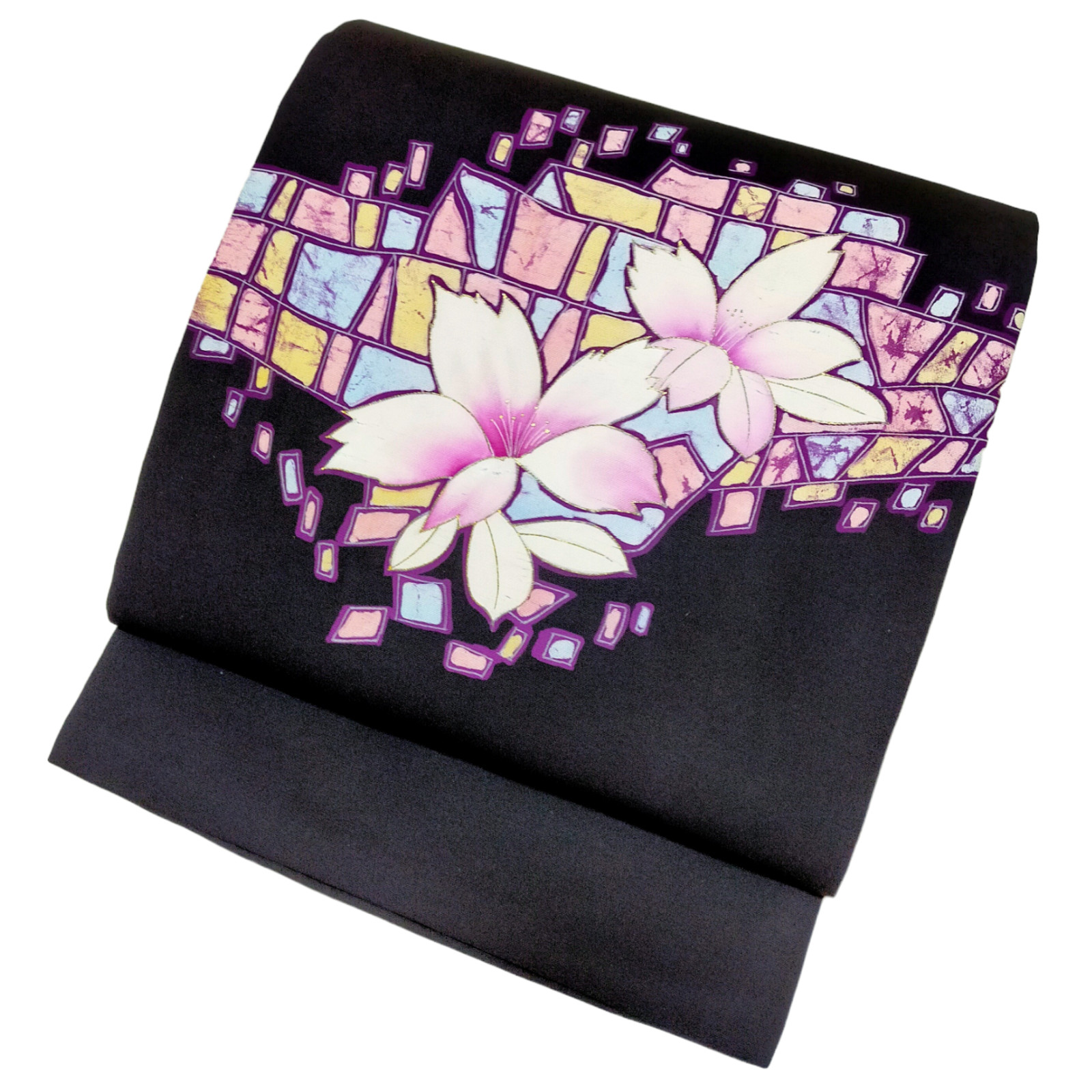 【NAGOYA OBI】Japanese Silk Nagoya Obi / Deep Purple Shioze / Floral / Antique