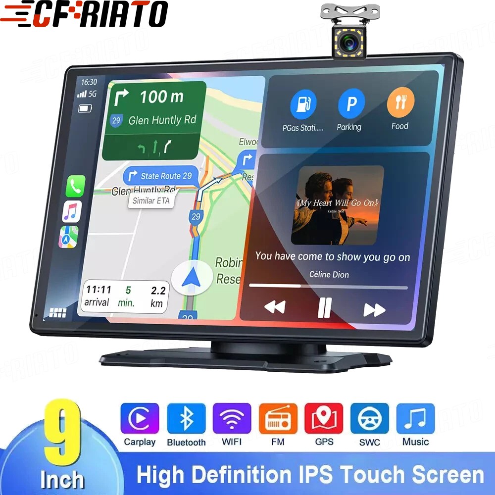 9 inch Portable Car Stereo Wireless Apple Carplay Auto Touch Screen BT Radio