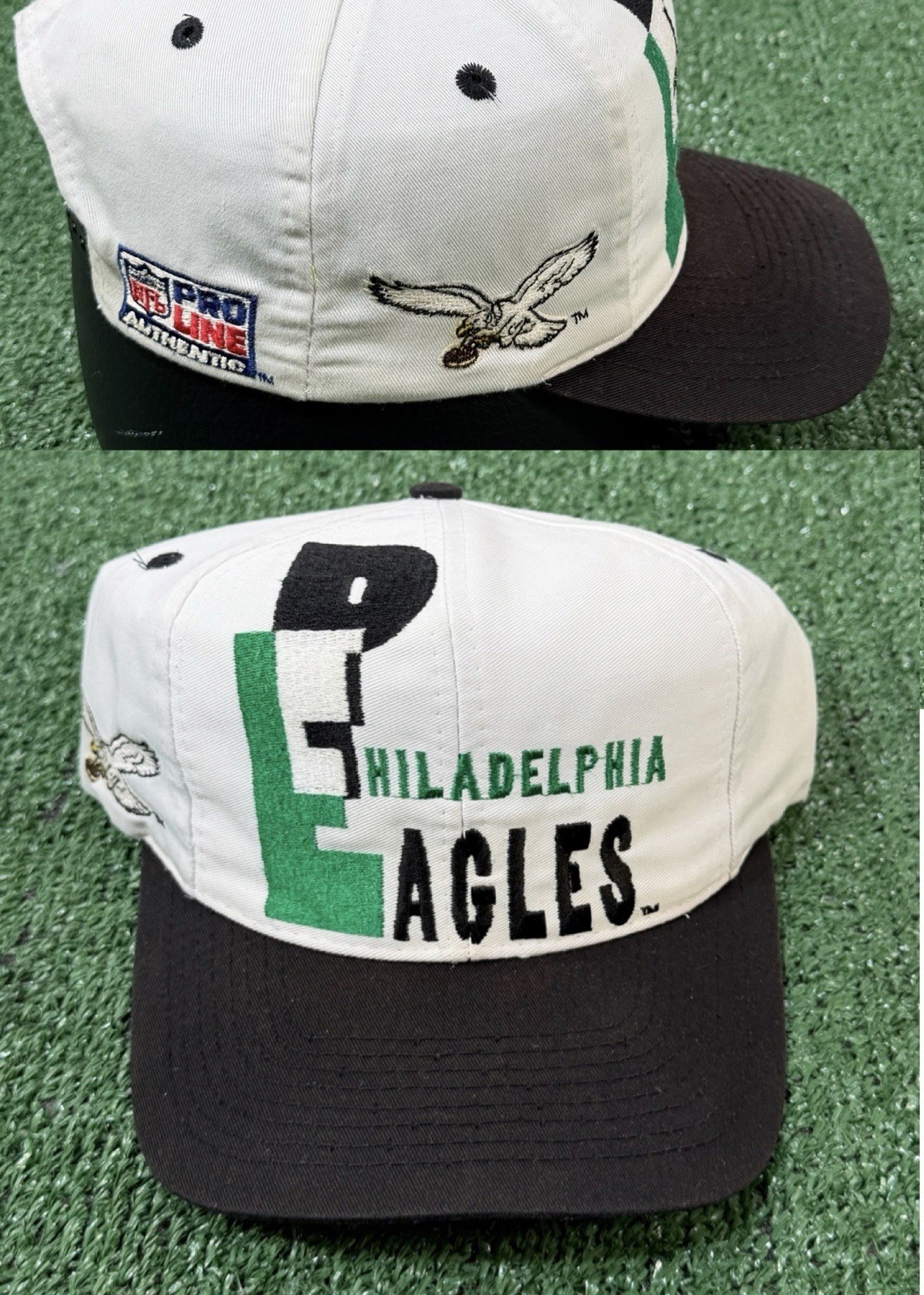 Vintage 90s Philadelphia Eagles AJD Snapback Hat NFL Pro Line White Black Mens