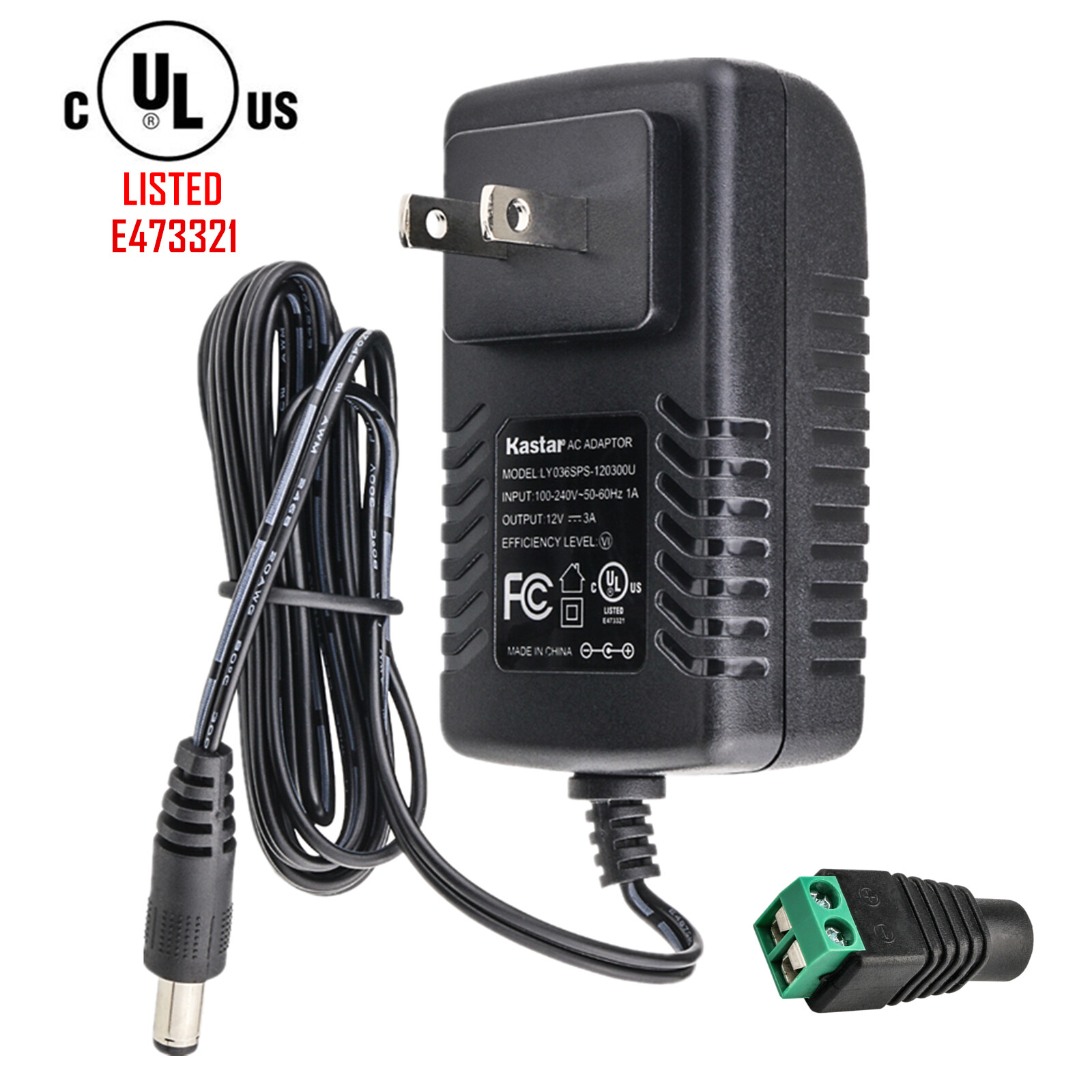 Kastar UL Listed 12V 3A 36W DC Power Supply Adapter Transformer LED Strip Camera