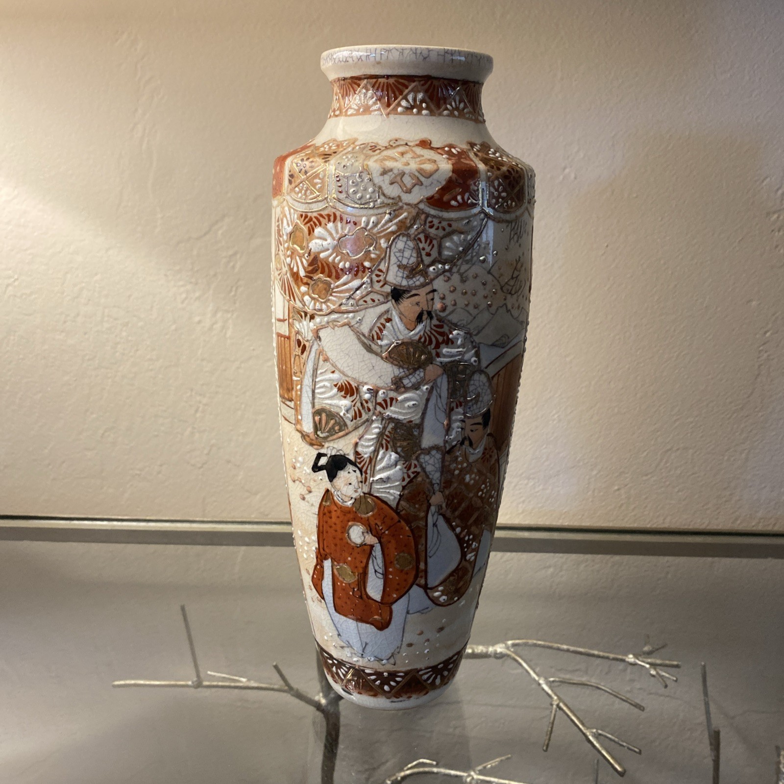 Antique Japanese Satsuma Vase, Heavy Gold Décor, Earthenware 