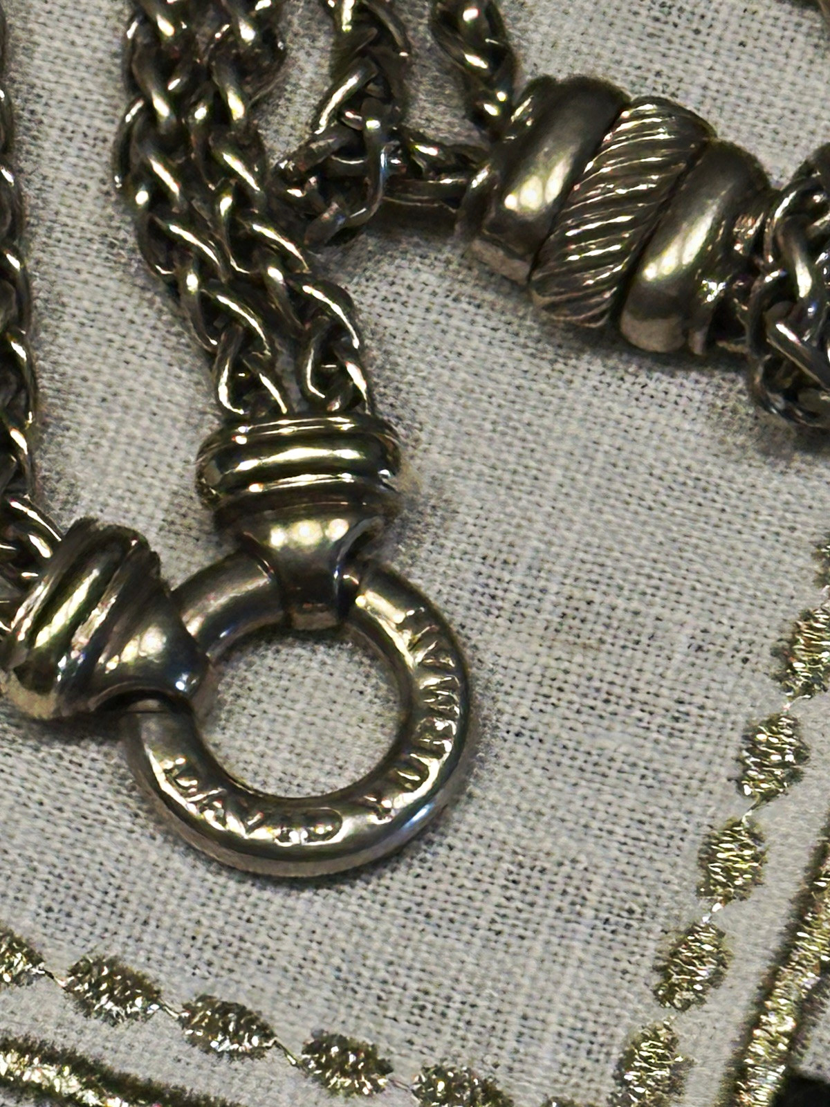 David Yurman Sterling Silver Double rope wheat necklace with signed Enhancer David Yurman Sterling Silver Double rope wheat necklace with signed Enhancer