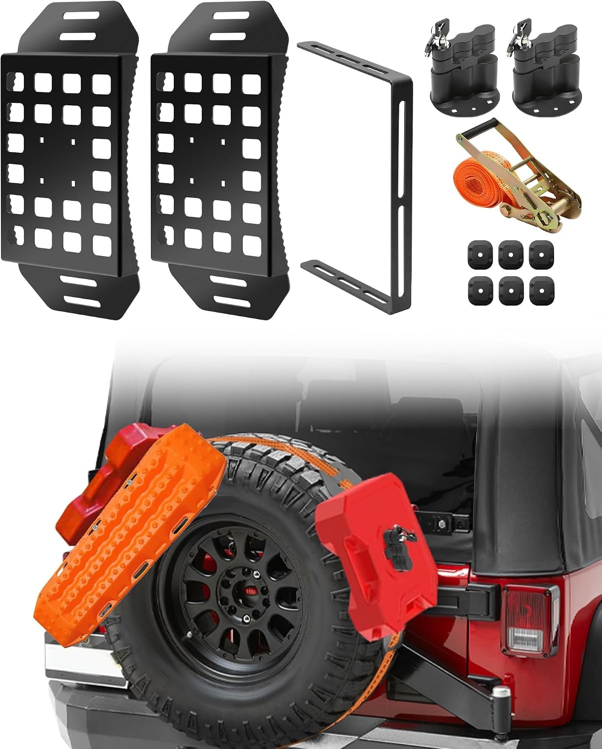 2 Pcs Lockable Universal Quick Release Spare Tire Mount with Ratchet Strap