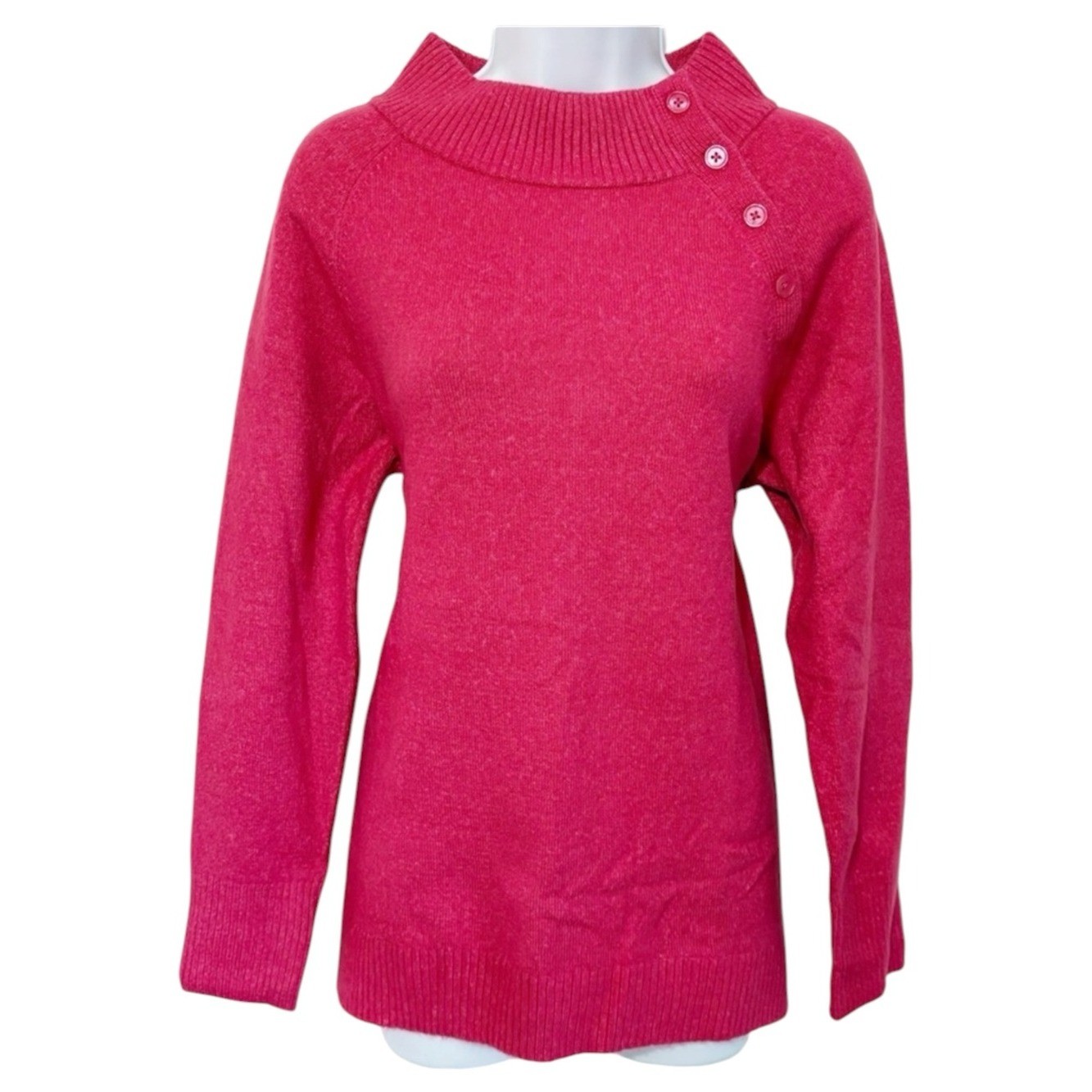 NWT TALBOTS Fuchsia Pink Funnel Neck Button Shoulder Raglan Sweater M