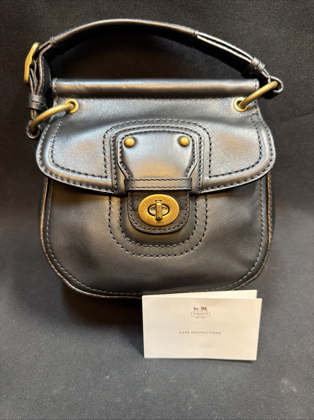 Vintage Coach Willis 70th Anniversary Black Leather Turnlock Hand Bag Purse