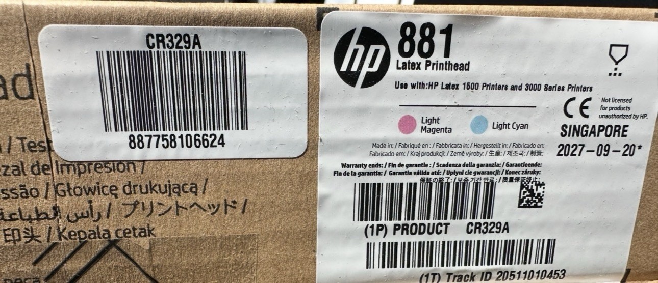 HP 881 Latex Printhead CR329A Lt Cyan/Lt Magenta BRAND NEW SEALED EXP 9/2027