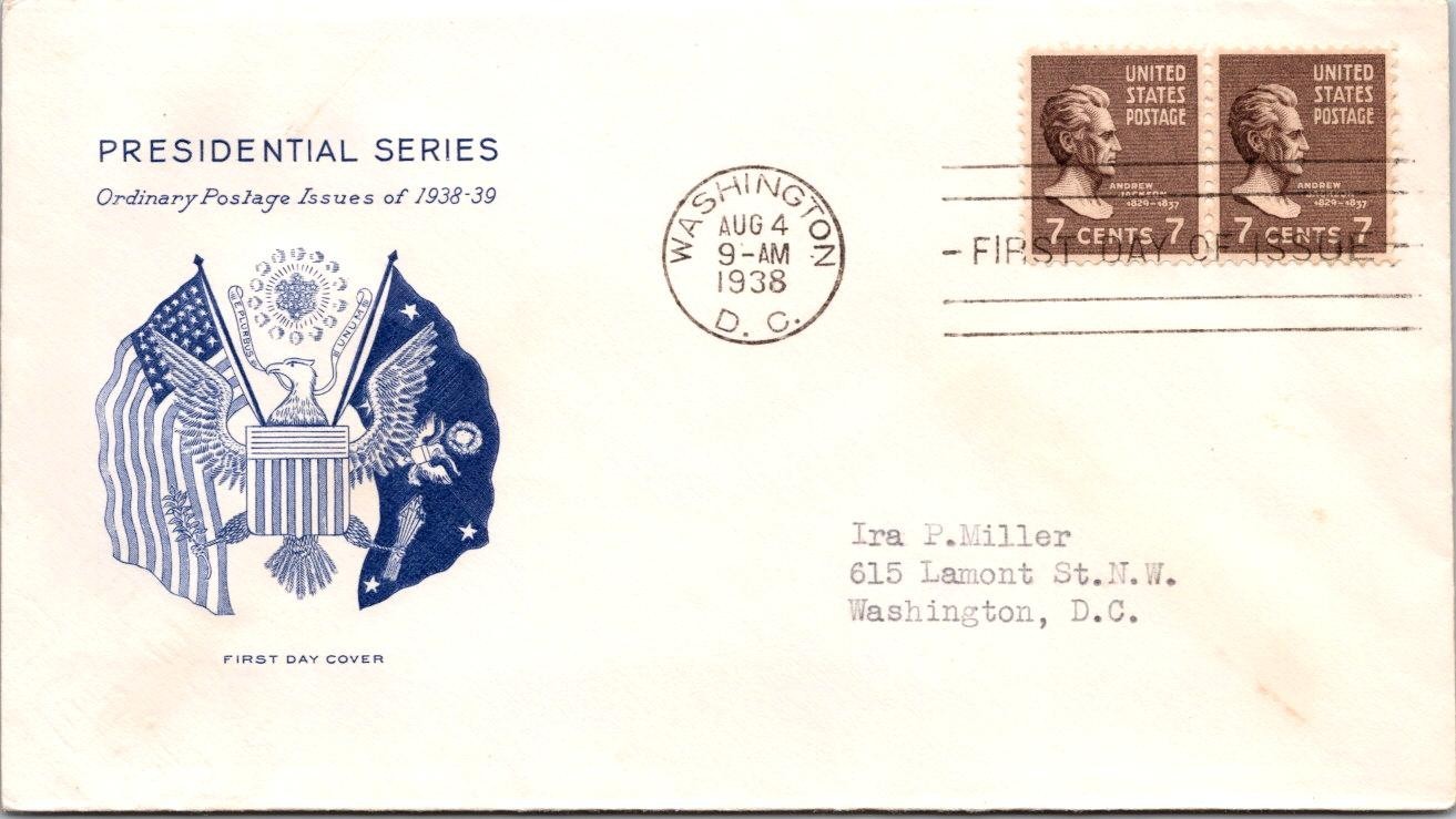 FDC 1938 SC #812 Grimsland Cachet - DC Cancel - Pair - J28333