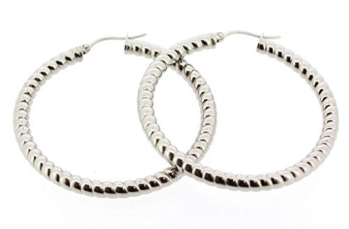 Edforce Women\'s Stainless Steel Twisted Rope Hoop Earrings, (40mm) Edforce Women\'s Stainless Steel Twisted Rope Hoop Earrings, (40mm)