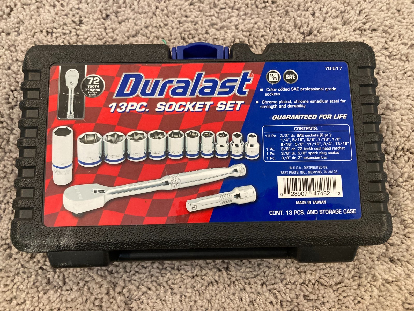 Duralast 70-517 13pc 3/8” Drive SAE Ratchet Socket Set w/ Case Duralast 70-517 13pc 3/8” Drive SAE Ratchet Socket Set w/ Case