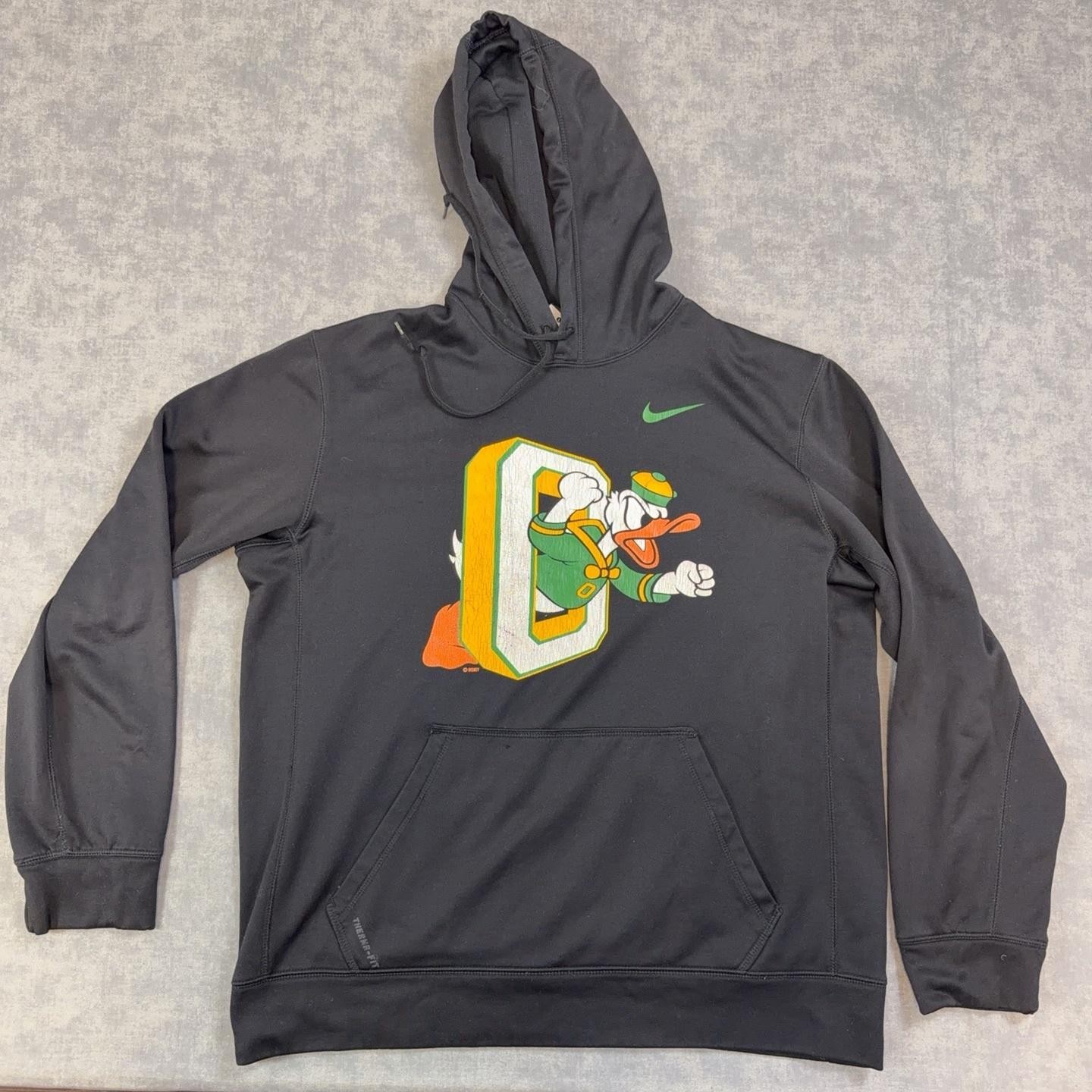 Oregon Ducks Sweatshirt Mens Large Black NCAA Football Nike Therma Fit Hoodie