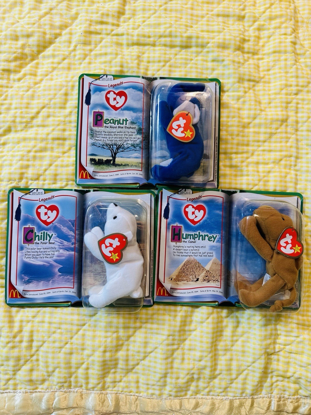 TY McDonalds Teenie Beanie Babies 2000 Legends Set Peanut Chilly Humphrey New