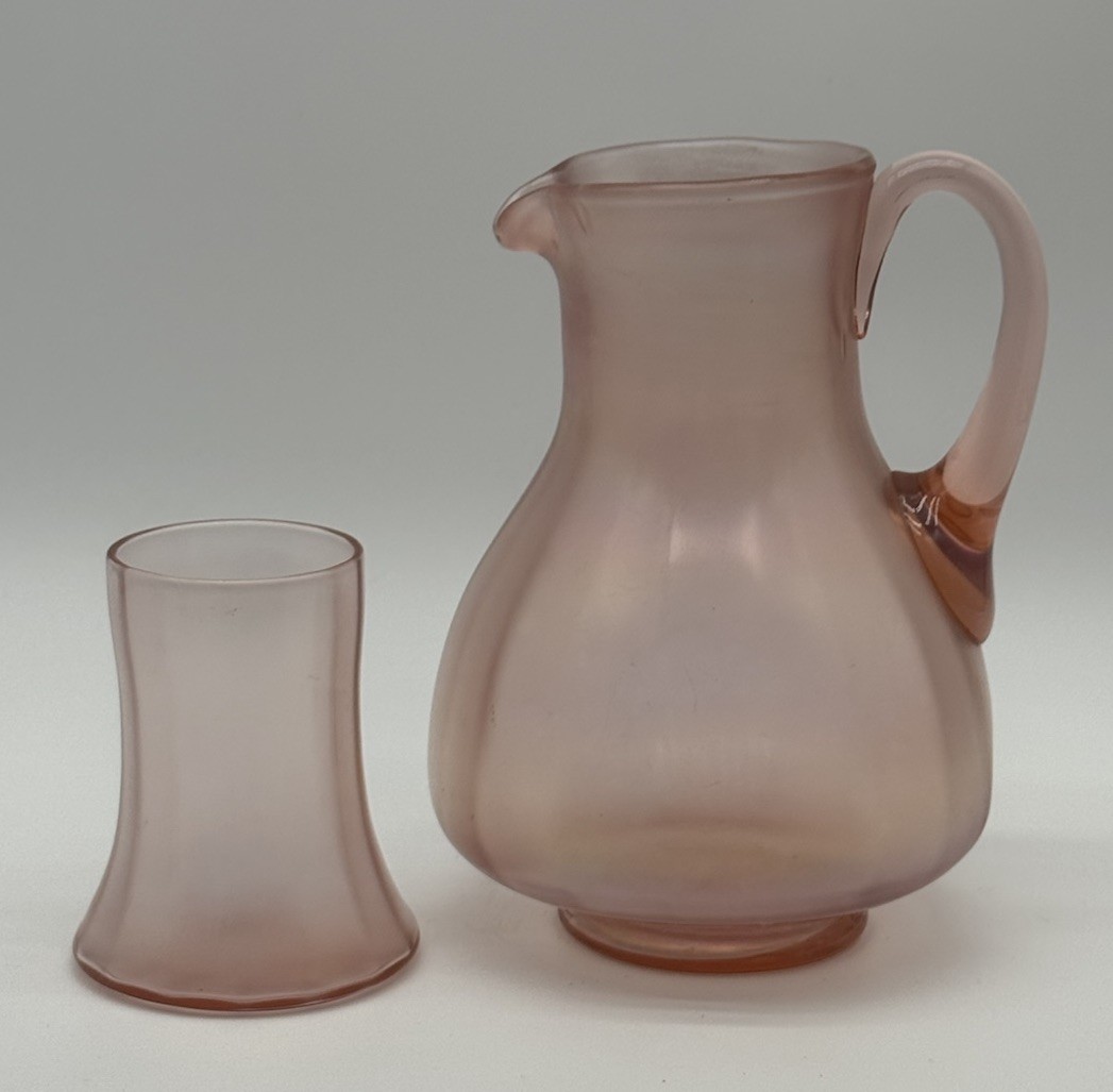 Fenton Tumble Up Pink Satin Glass Opalescent Guest Room Water Set 2 pcs. Vintage Fenton Tumble Up Pink Satin Glass Opalescent Guest Room Water Set 2 pcs. Vintage
