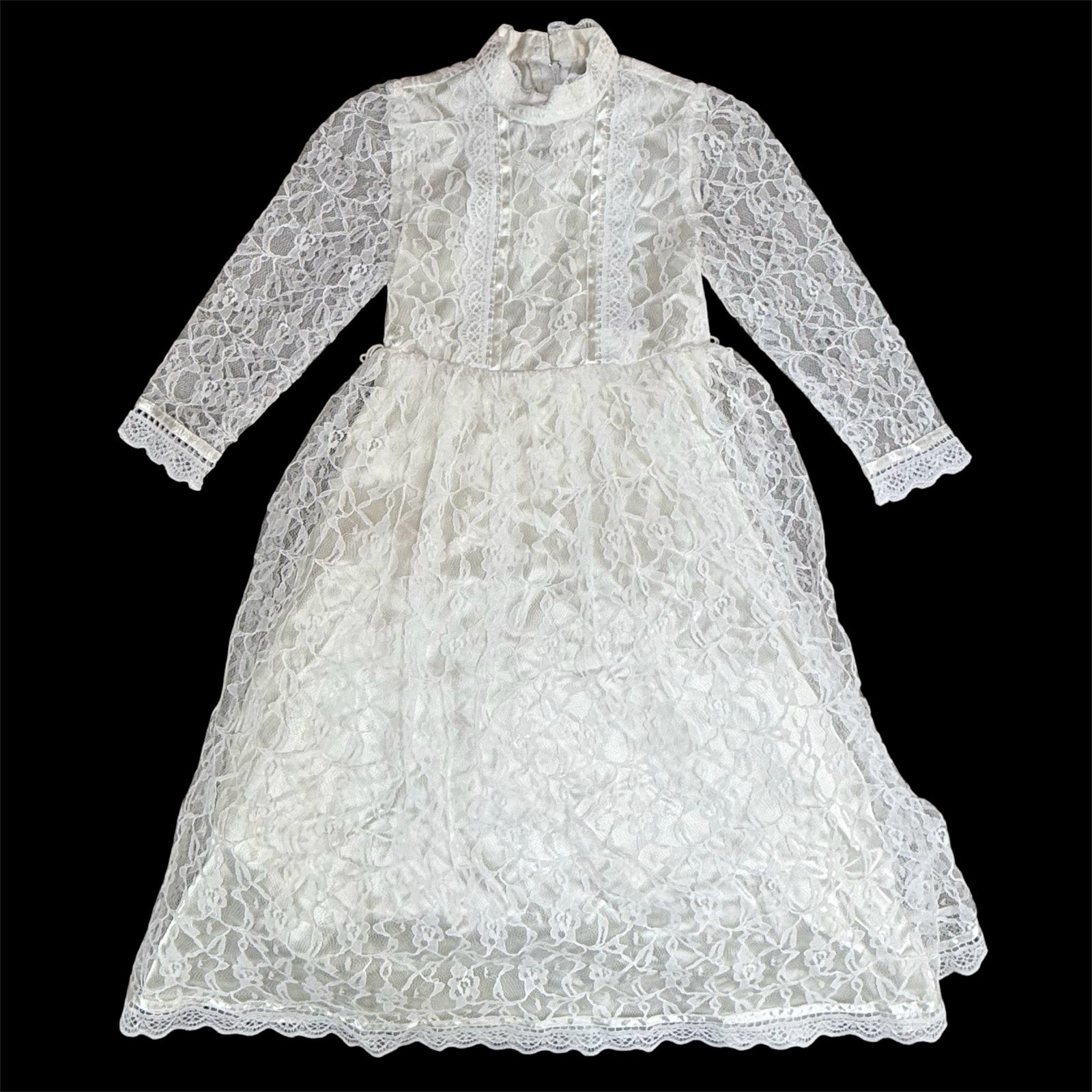 Jessica McClintock Girls Dress Sz 5 White Lace High Neck Vtg Victorian Edwardian
