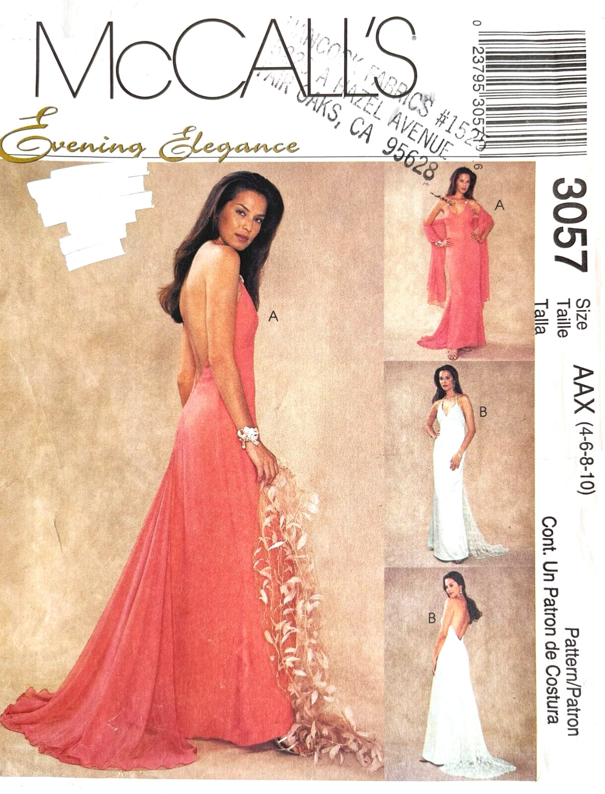 McCall\'s Evening Elegace Misses\' Lined Dress and Wrap Pattern 3057 Size 4-10 UNC