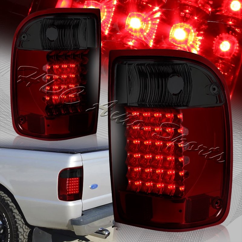For 1993-2000 Ford Ranger Red/Smoke Lens LED Rear Brake Tail Lights Lamps