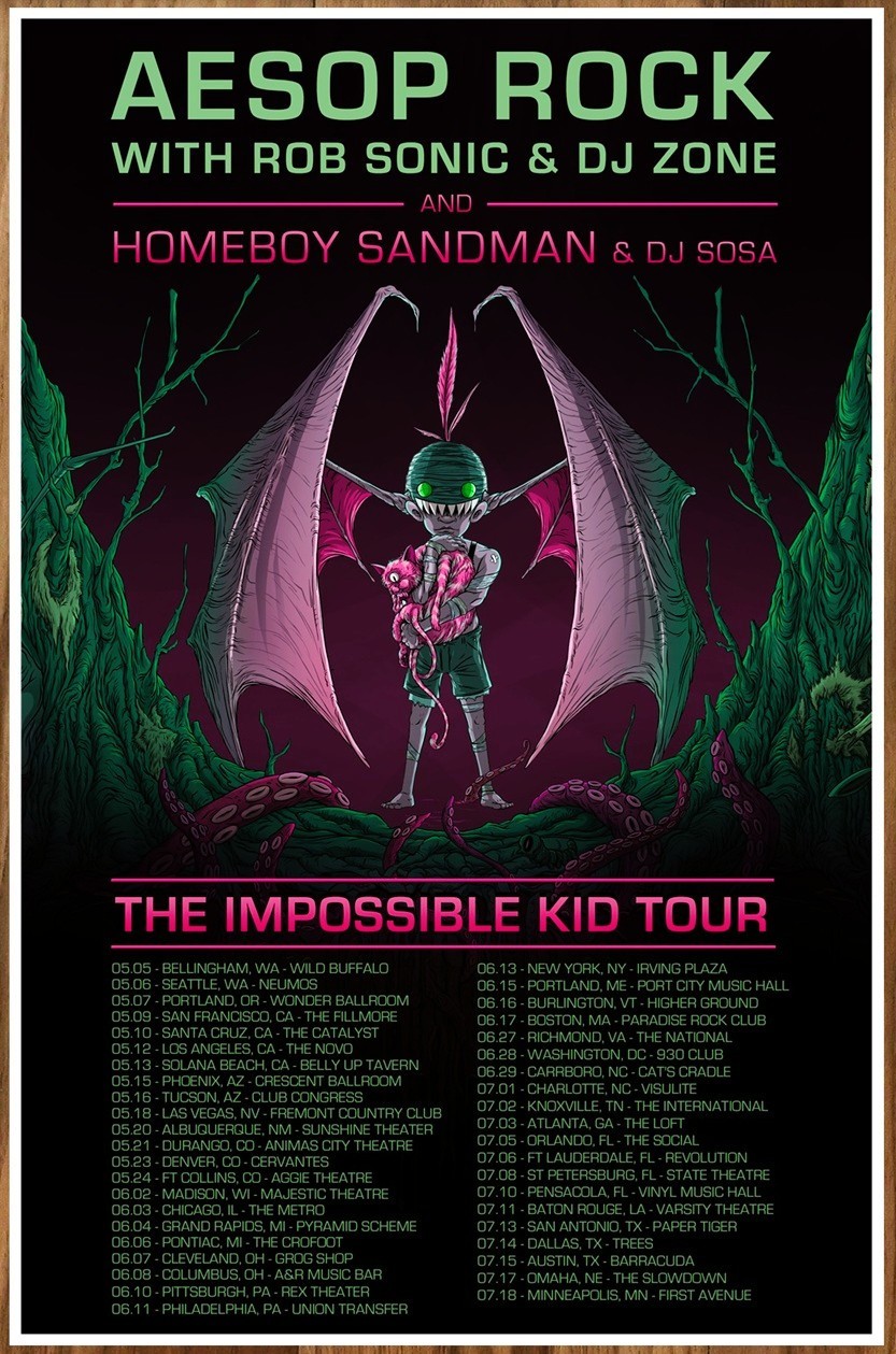 AESOP ROCK | HOMEBOY SANDMAN 2016 Ltd Ed RARE Tour Poster Rhymesayers Hip-Hop