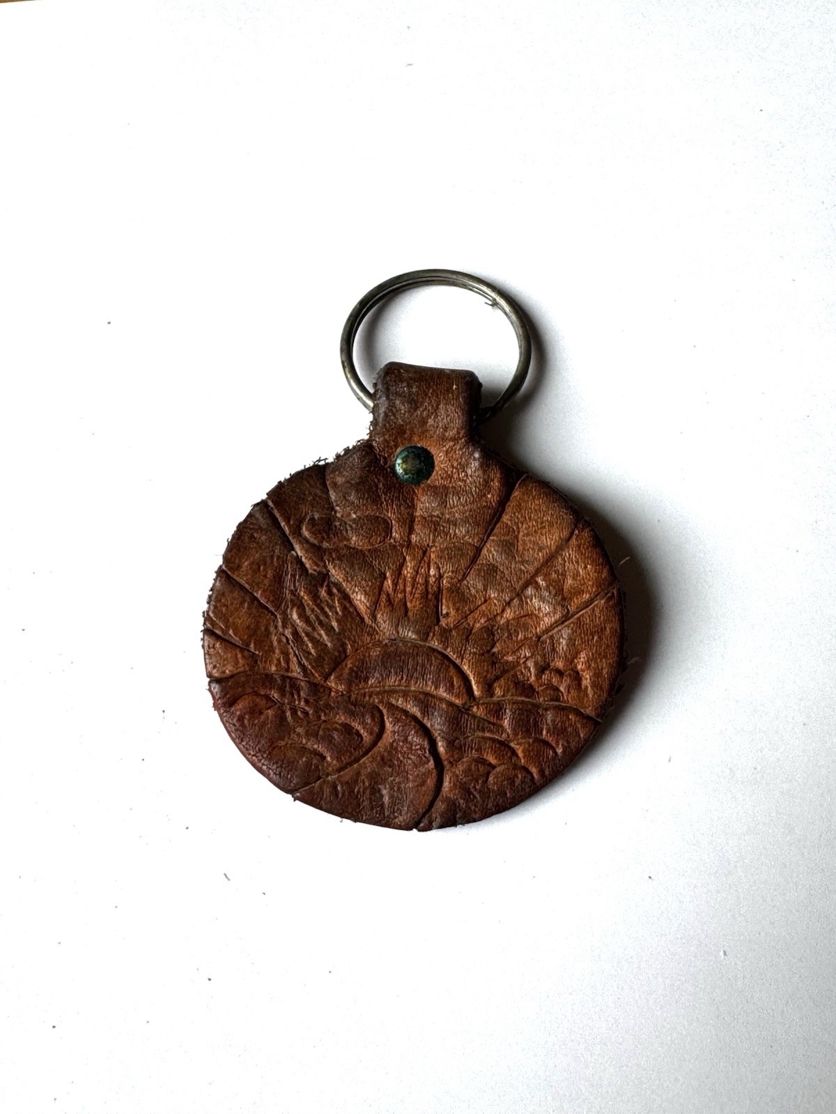 Vintage 1970s Hand Tooled Leather Keychain Fob Rising Sun Mountains Boho Vintage 1970s Hand Tooled Leather Keychain Fob Rising Sun Mountains Boho