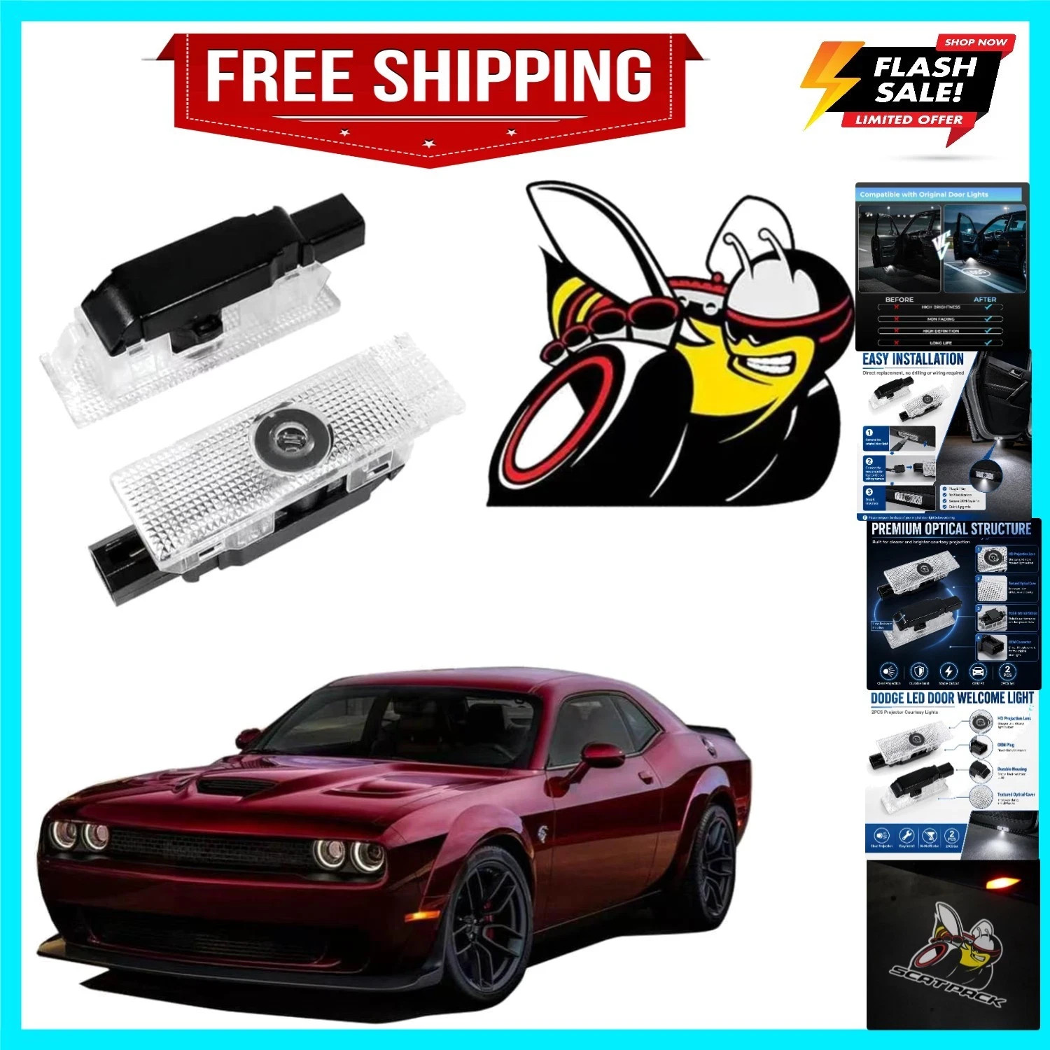 2Pcs Car Door Lights Compatible with 2015-Present Challenger Scat Pack Person... 2Pcs Car Door Lights Compatible with 2015-Present Challenger Scat Pack Person...