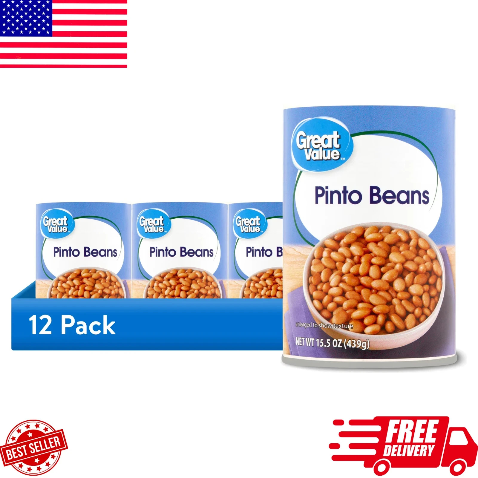 (12 pack) Great Value Pinto Beans, 15.5 oz