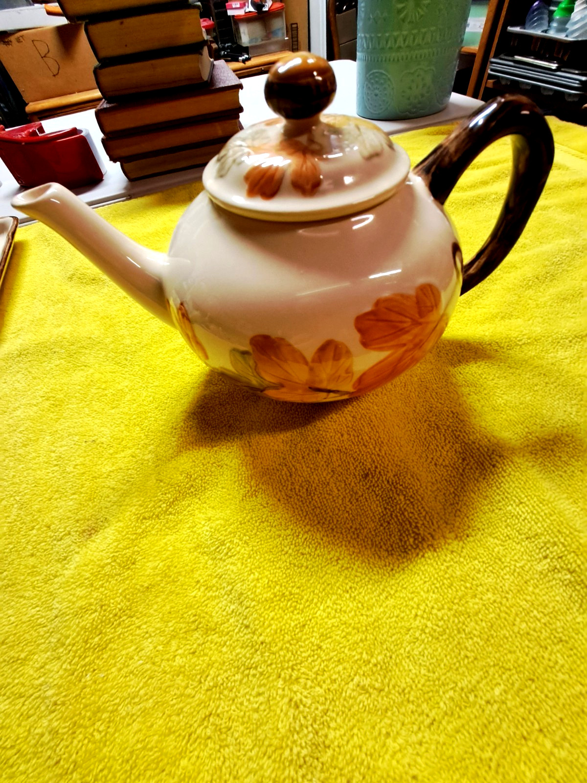 Franciscan October handpainted embossed teapot~1977~RARE PIECE~California~MINT
