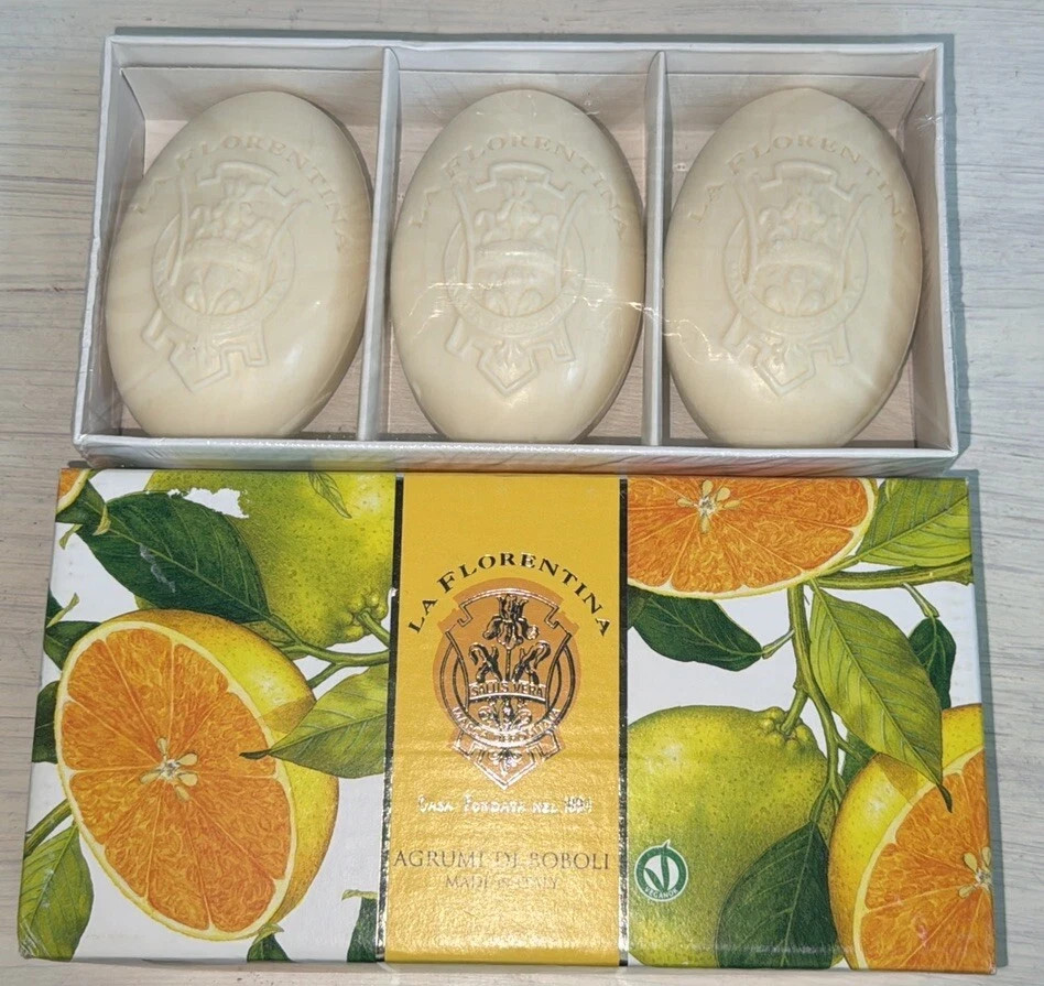 La Florentina Boboli Citrus Vegetable Bar Soap Olive Oil 3 Bars 5.3 oz NEW BOX