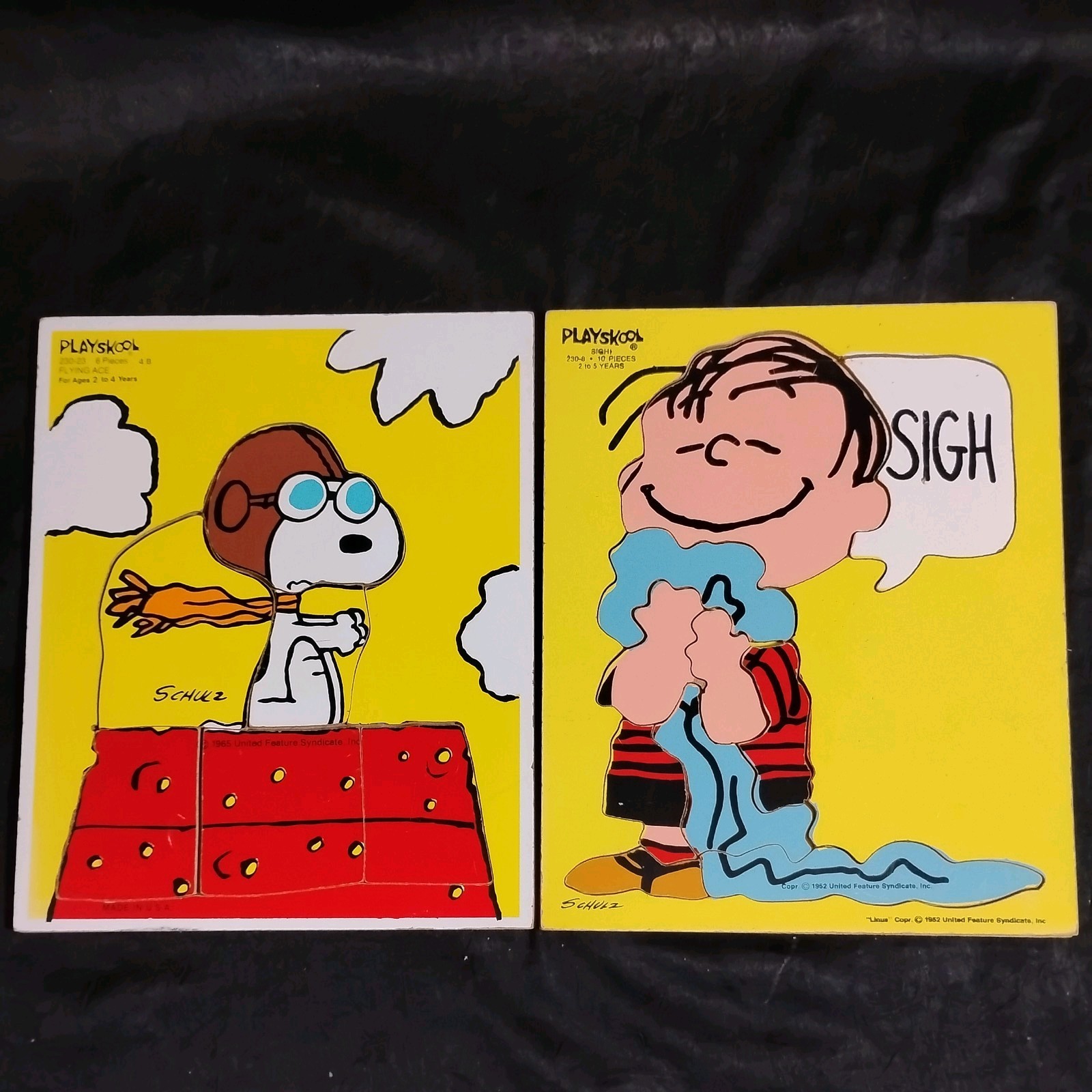 1965 1952 PLAYSKOOL WOODEN PUZZLE LOT Snoopy Flying Ace LINUS Peanuts Vintage 1965 1952 PLAYSKOOL WOODEN PUZZLE LOT Snoopy Flying Ace LINUS Peanuts Vintage