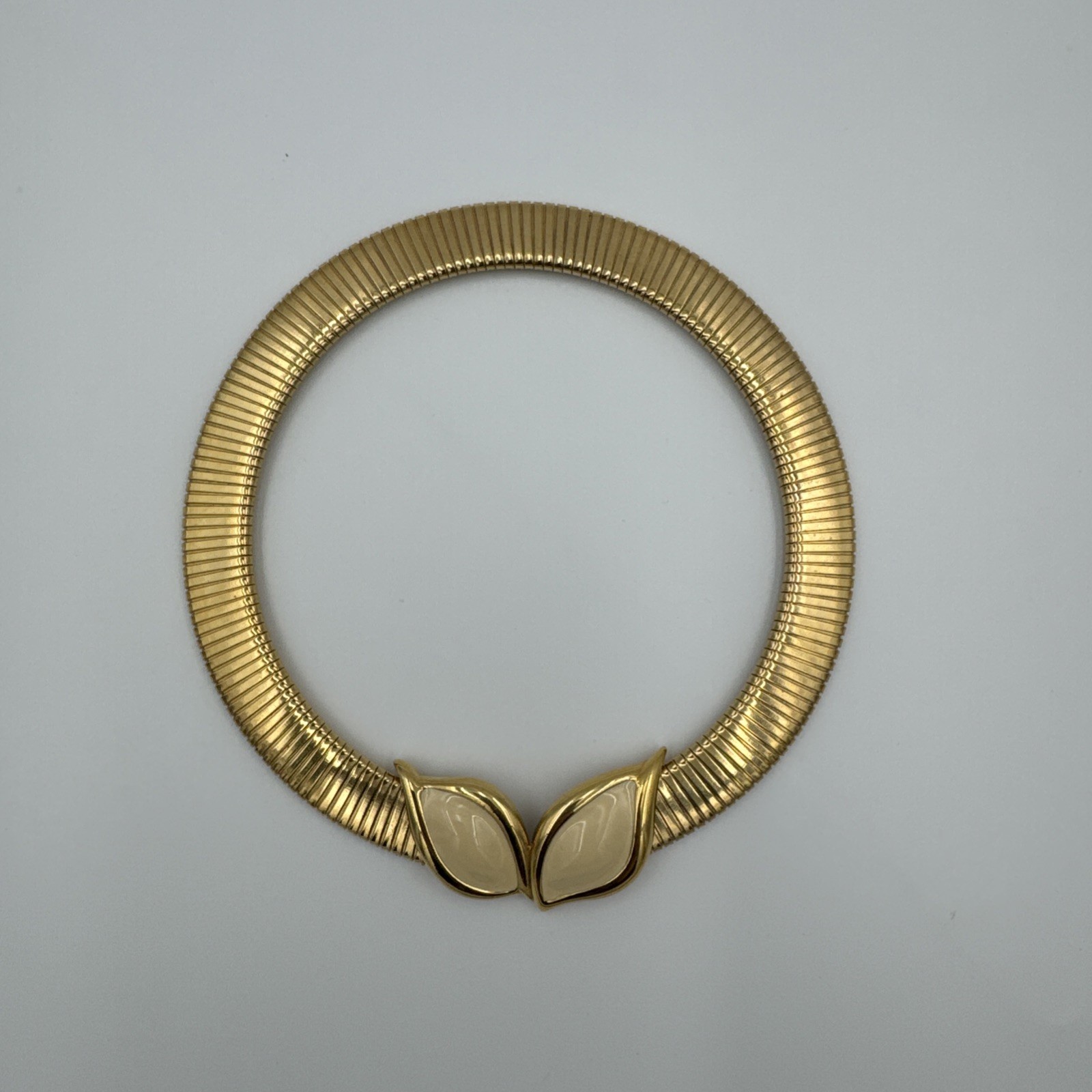 VTG MONET signed Green  Cabochon Gold Omega Collar 1970s 
