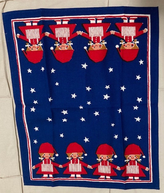 MCM Vintage Danish Christmas Placemat Aase Preben Jangaard Handprinted Nisser El
