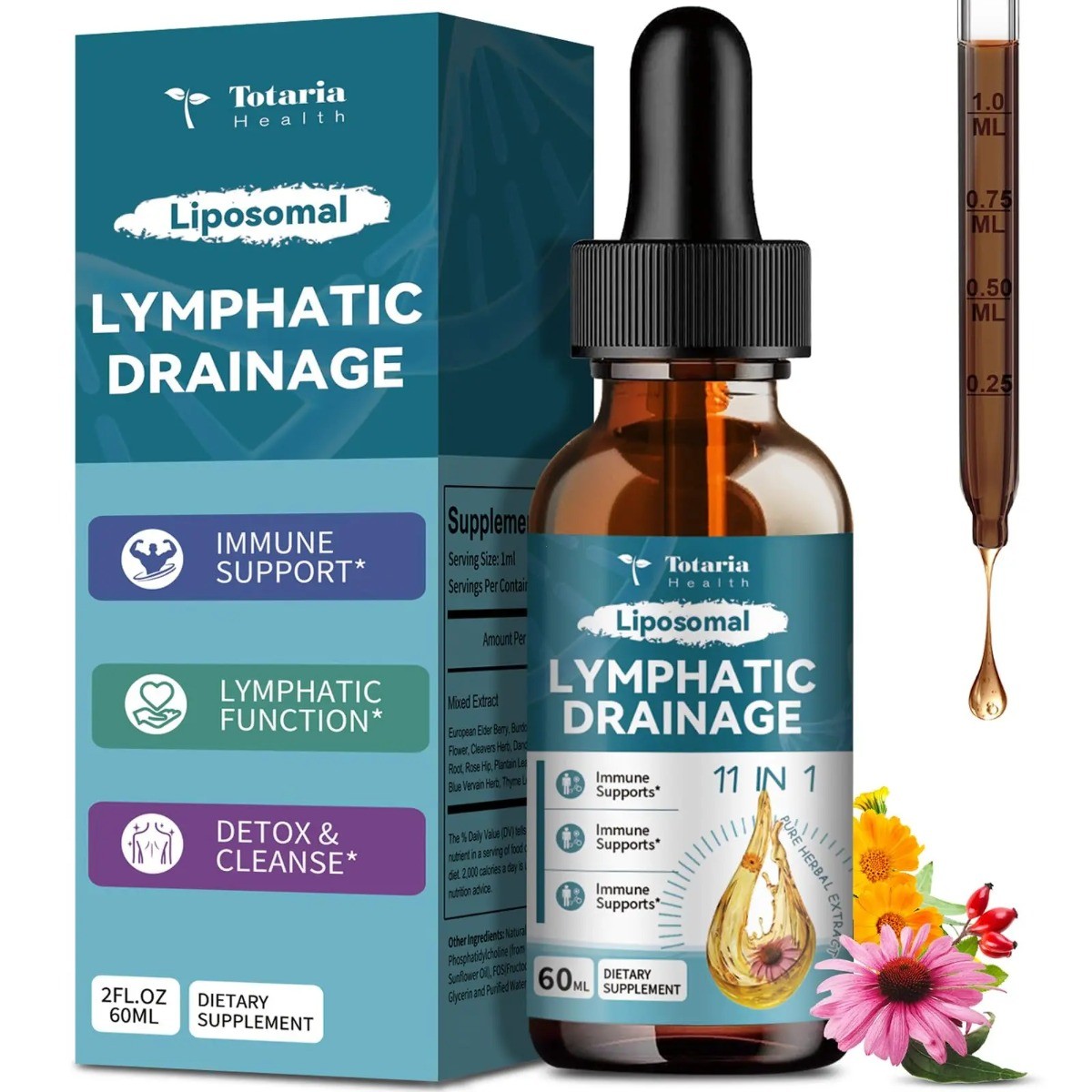 Totaria Liposomal Lymphatic Drops – 11-in-1 Herbal Complex, 60ml (2 fl oz)