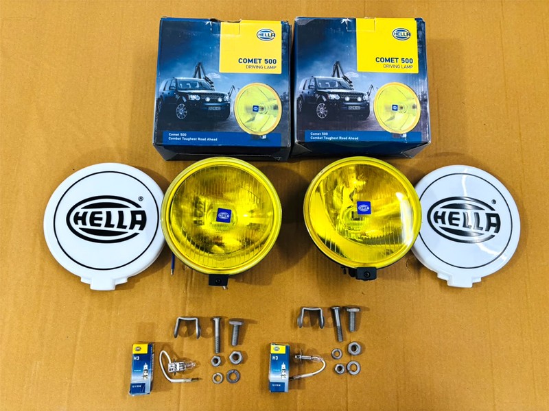 Pair Hella Comet 500 Driving Lamp Yellow Spot Light With Cover Universal Fit