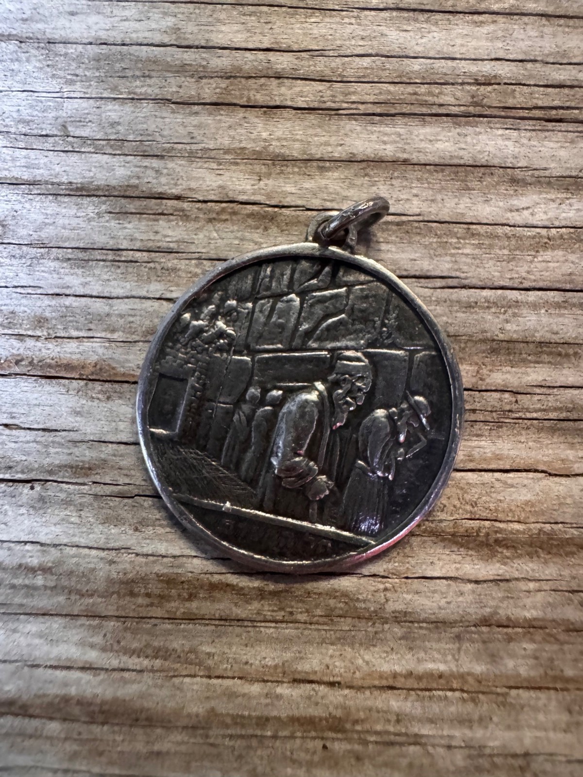Vintage Israeli Sterling Silver Jerusalem Judaica Relief Pendant Hebrew 5g