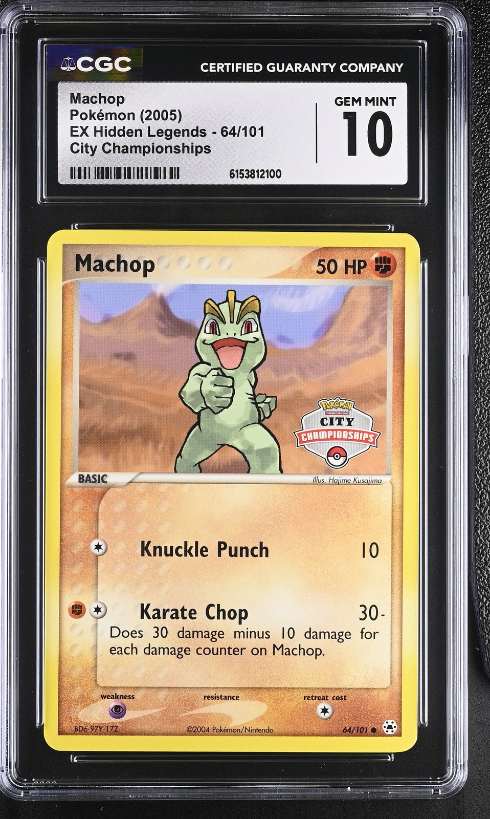 Machop 64/101 - Pokémon Ex Hidden Legends City Championships CGC 10 Gem Mint