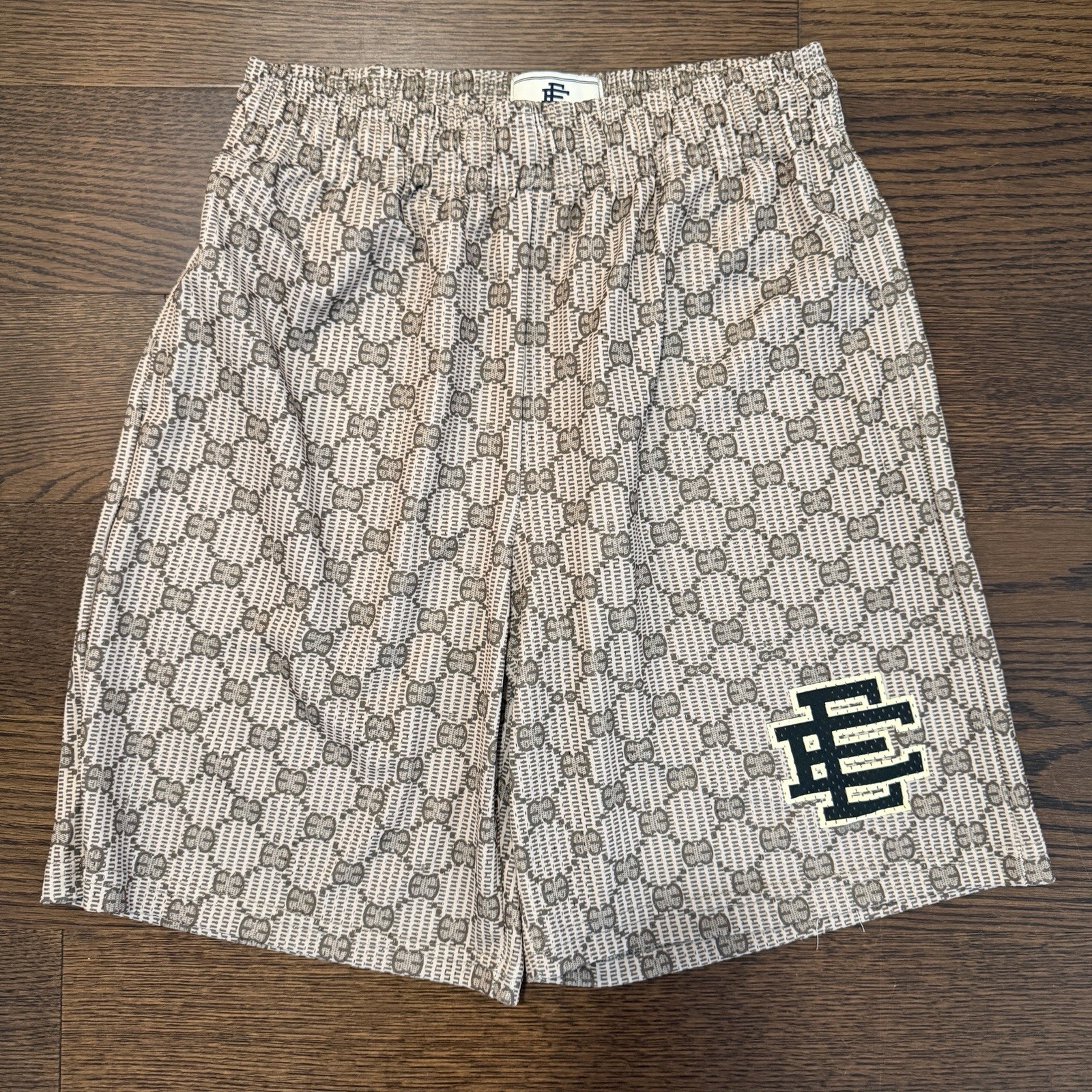Eric Emanuel EE Designer Monogram Shorts - Mens M MEDIUM - Beige
