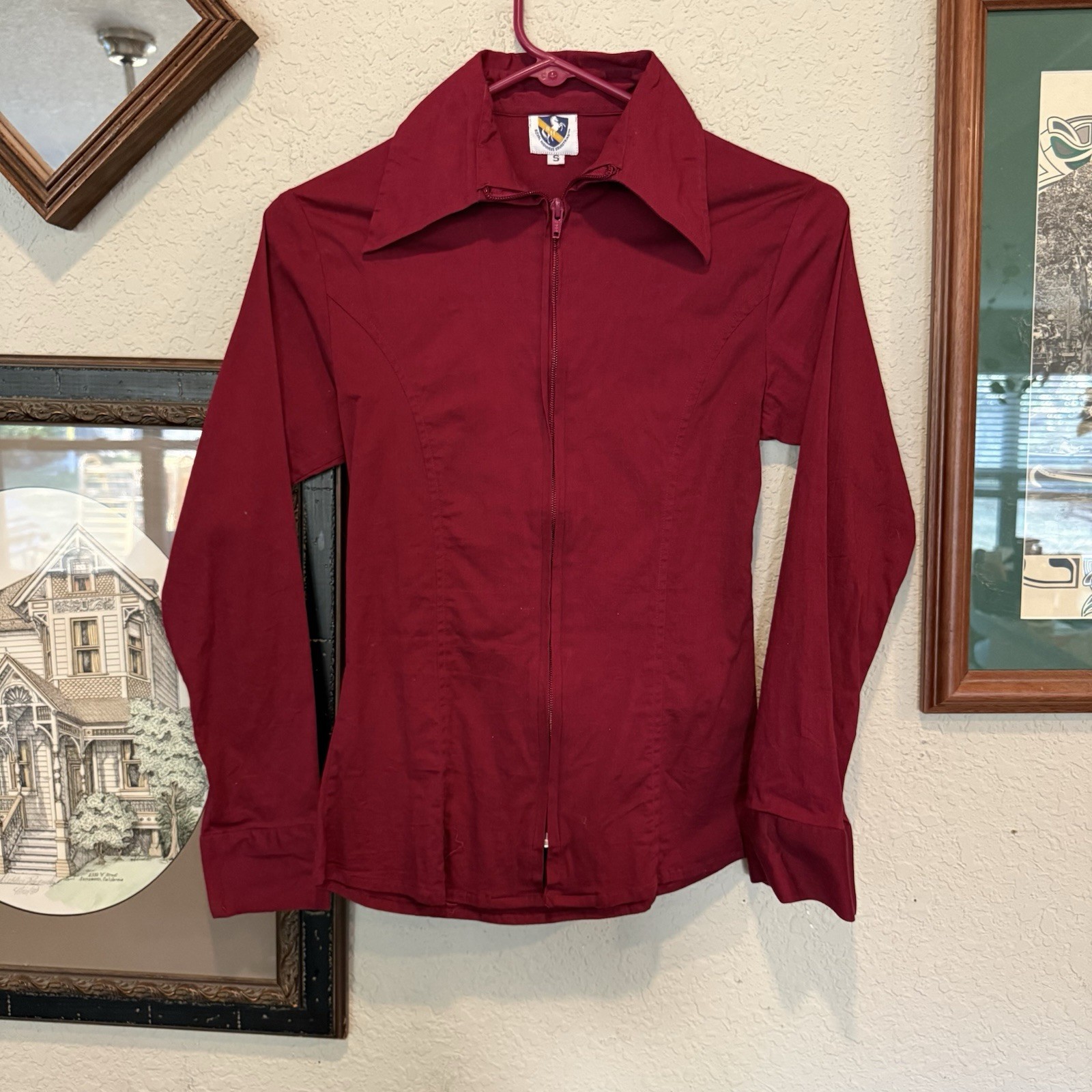 Vintage Royal Highness Equestrian Women’s Satin Burgundy Horse Show Shirt Small