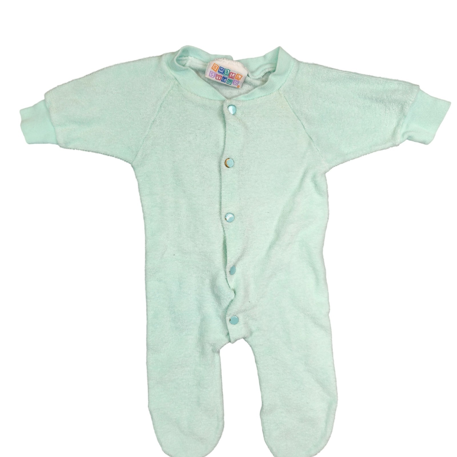 Vintage Small Steps Baby Sleeper XS 0-3M Mint Green Terry Cloth Snap Front Foote
