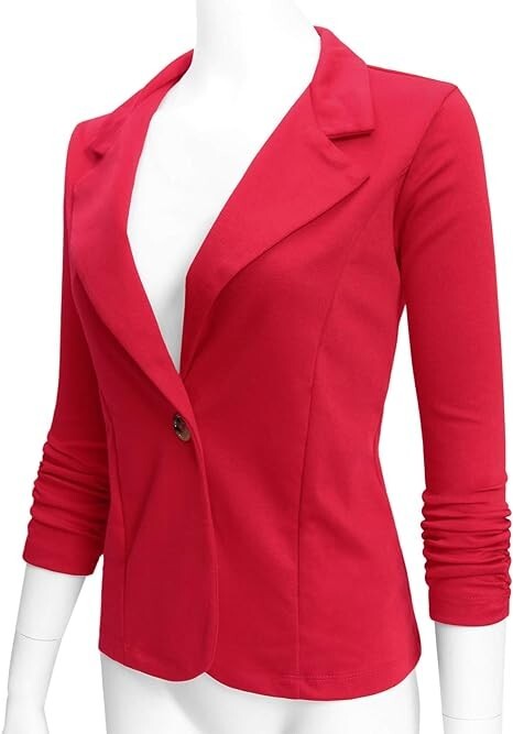 Doublju Women\'s Casual Work Office Blazer Jacket Open Front Size Medium Red