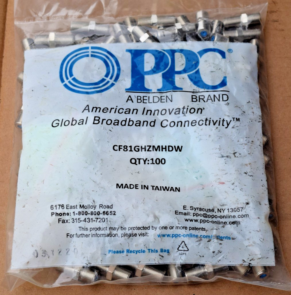 1000 PPC F81 Barrel RG6 Female Slice Coax Cable Connector 3GHz CF81GHZMHDW NEW