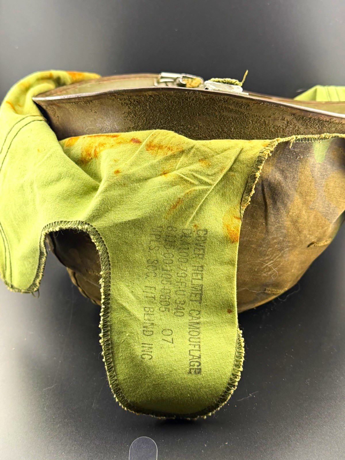 Vintage US Military M1 Steel Helmet Woodland Camo Cover Surplus Used Vintage US Military M1 Steel Helmet Woodland Camo Cover Surplus Used