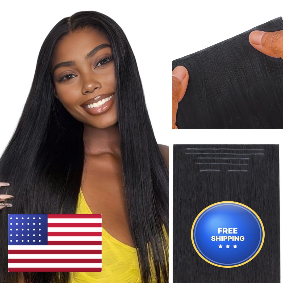 IDN BEAUTY Clip In Hair Extensions 14 Inch 100g 7Pcs Natural Black
