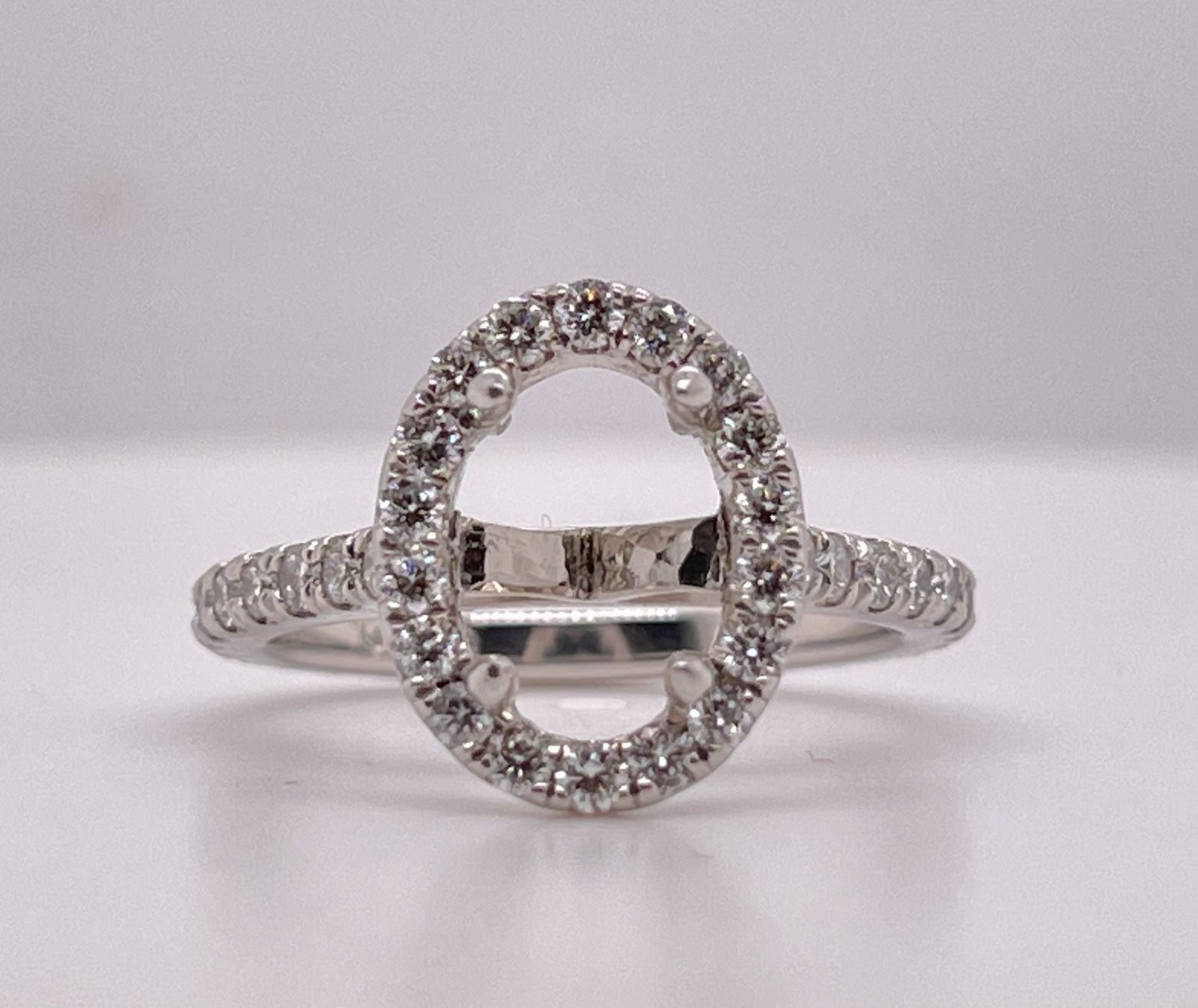 Platinum Oval Shape Semi Mount 0.89ctw Diamond Halo Engagement Ring Setting