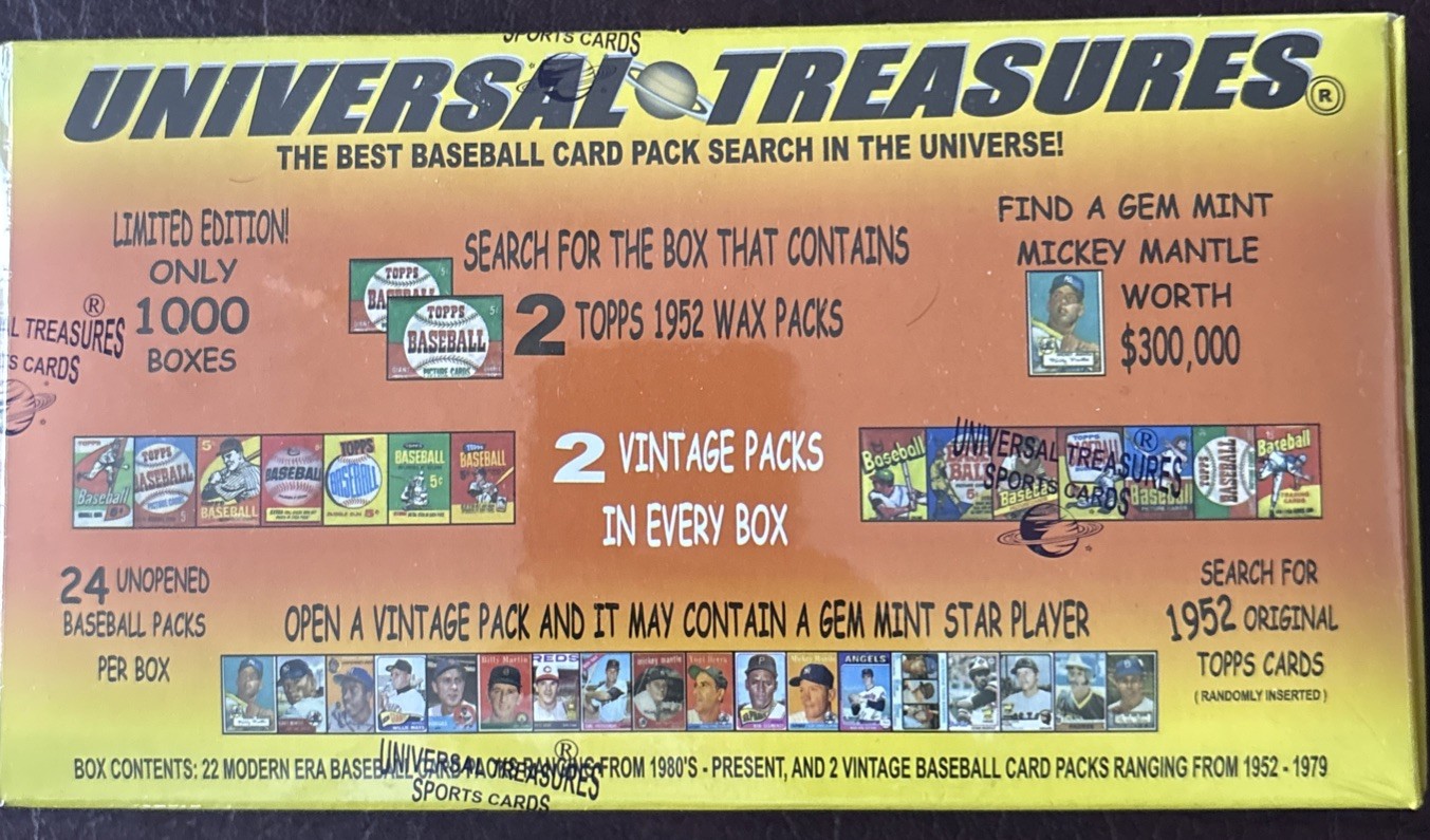 UNIVERSAL TREASURES Baseball Box 24 Packs- 2 VINTAGE 1952-79; 22 From  1980-13