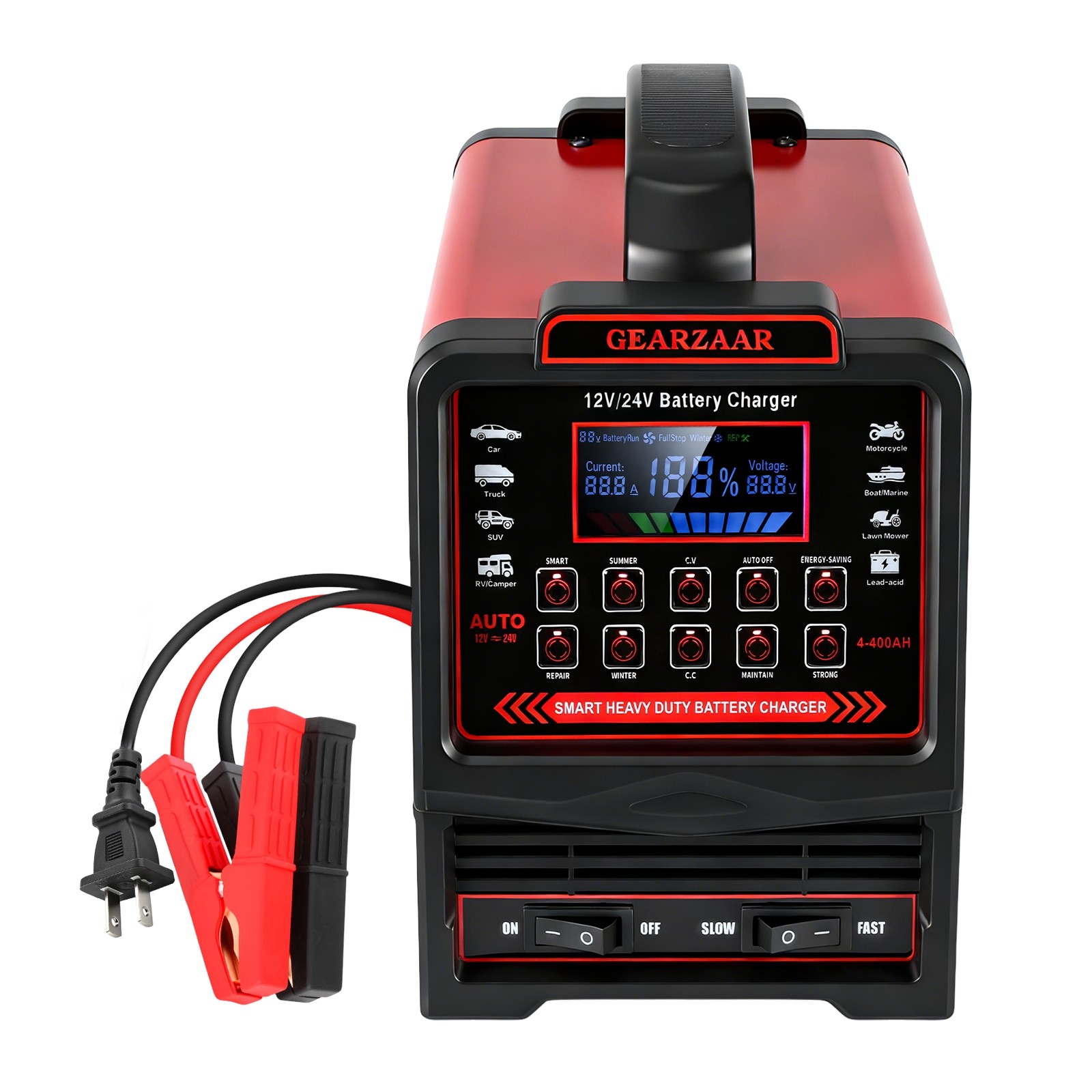 Heavy Duty Car Battery Charger 12V/24V Smart Automatic Intelligent Pulse Repair Heavy Duty Car Battery Charger 12V/24V Smart Automatic Intelligent Pulse Repair