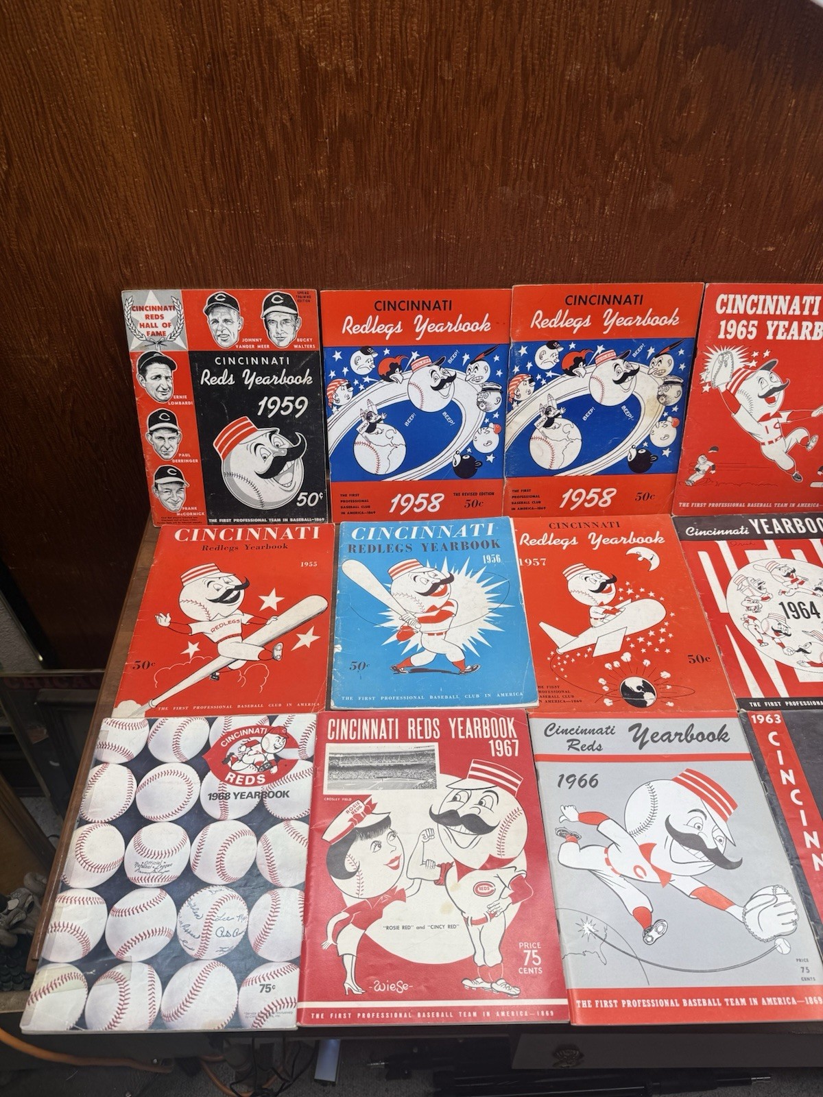 Vintage Cincinnati Reds Redlegs Yearbook Lot 13 1955-1969 Programs Guides