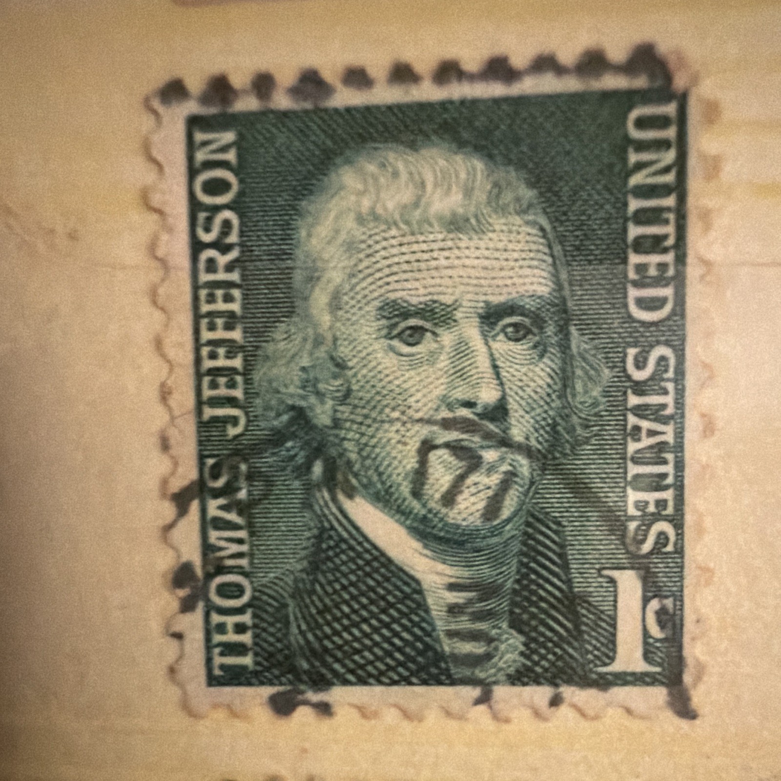 United States Used 1 Cent Green Thomas Jefferson Postage Stamp (Cancelled) United States Used 1 Cent Green Thomas Jefferson Postage Stamp (Cancelled)
