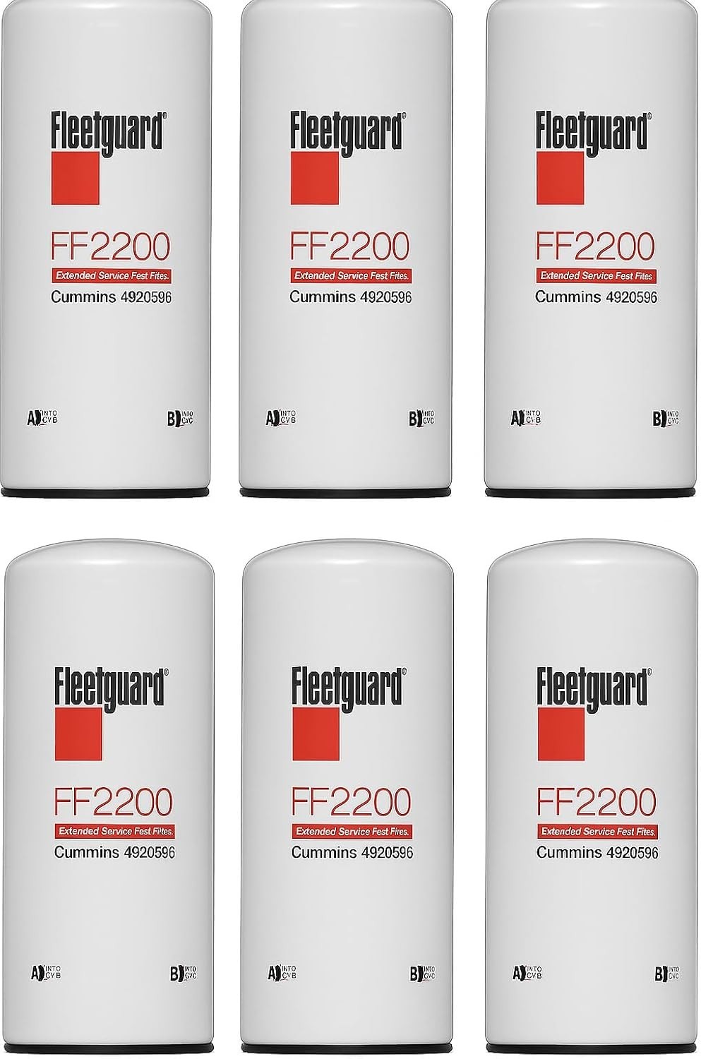 (Pack of 6) FLEETGUARD FF2200 Fuel Filter, StrataPore Cummins 4920586, P552200,
